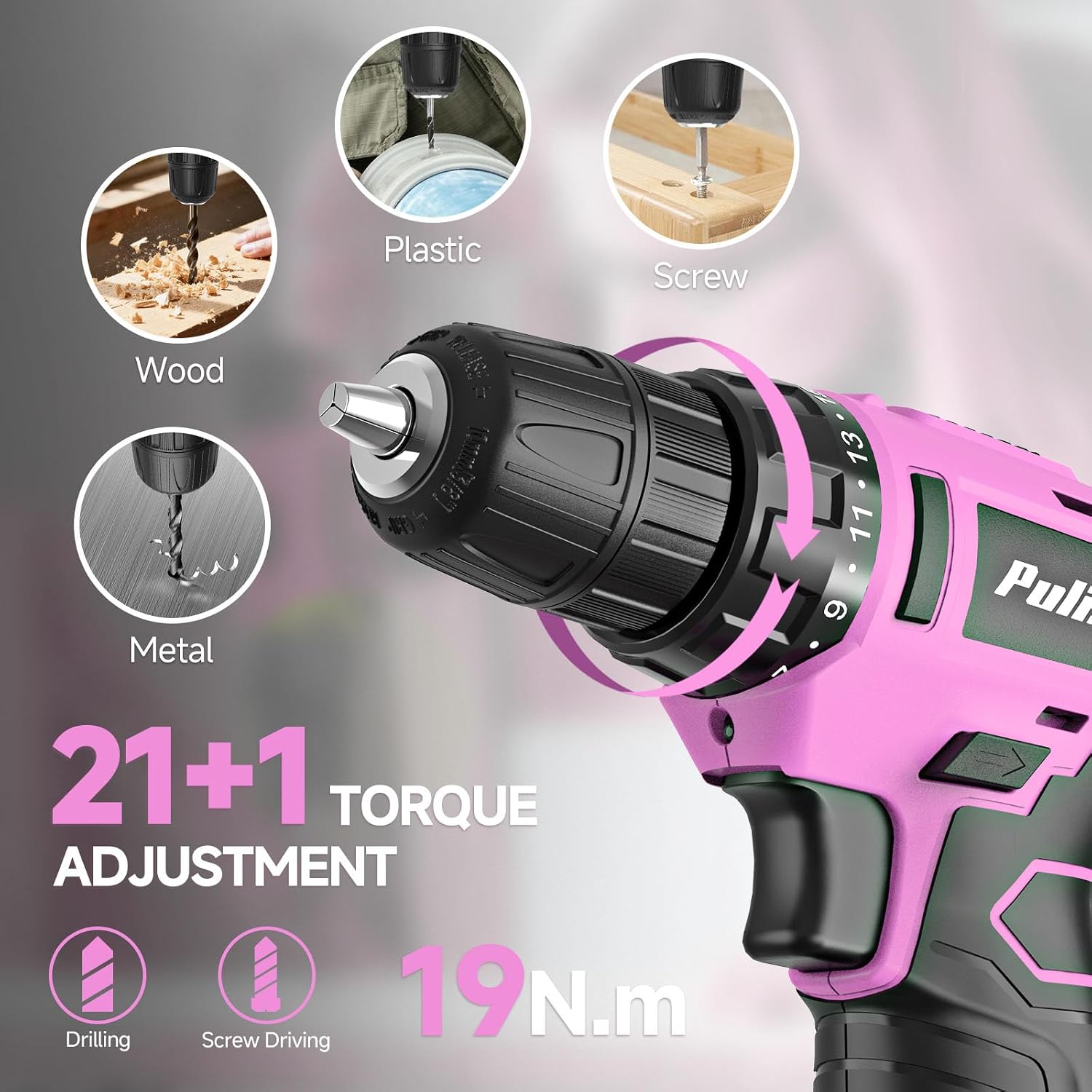 Detalle de PULITUO 7212Set-Pink 149-Piece Tool Set with 12V Cordless Drill
