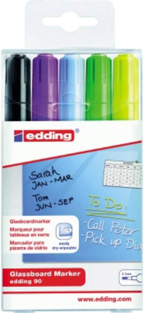 Thumbnail 4 de edding 90 Glasboardmarker – 10er-Set, bunte Farben, Rundspitze 2–3 mm, trocken abwischbar