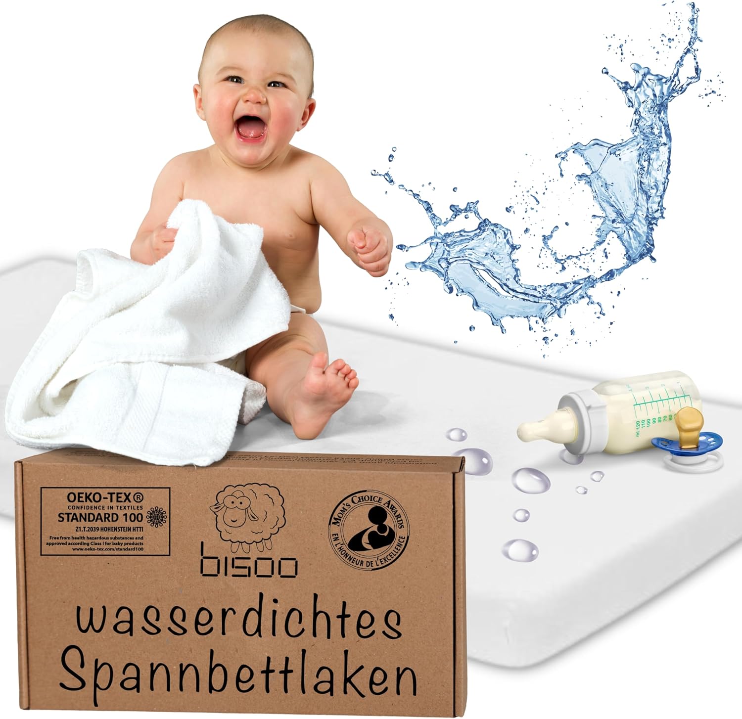 Bisoo Spannbettlaken für Stubenwagen & Moseskorb, wasserdicht & atmungsaktiv (30x75 cm)