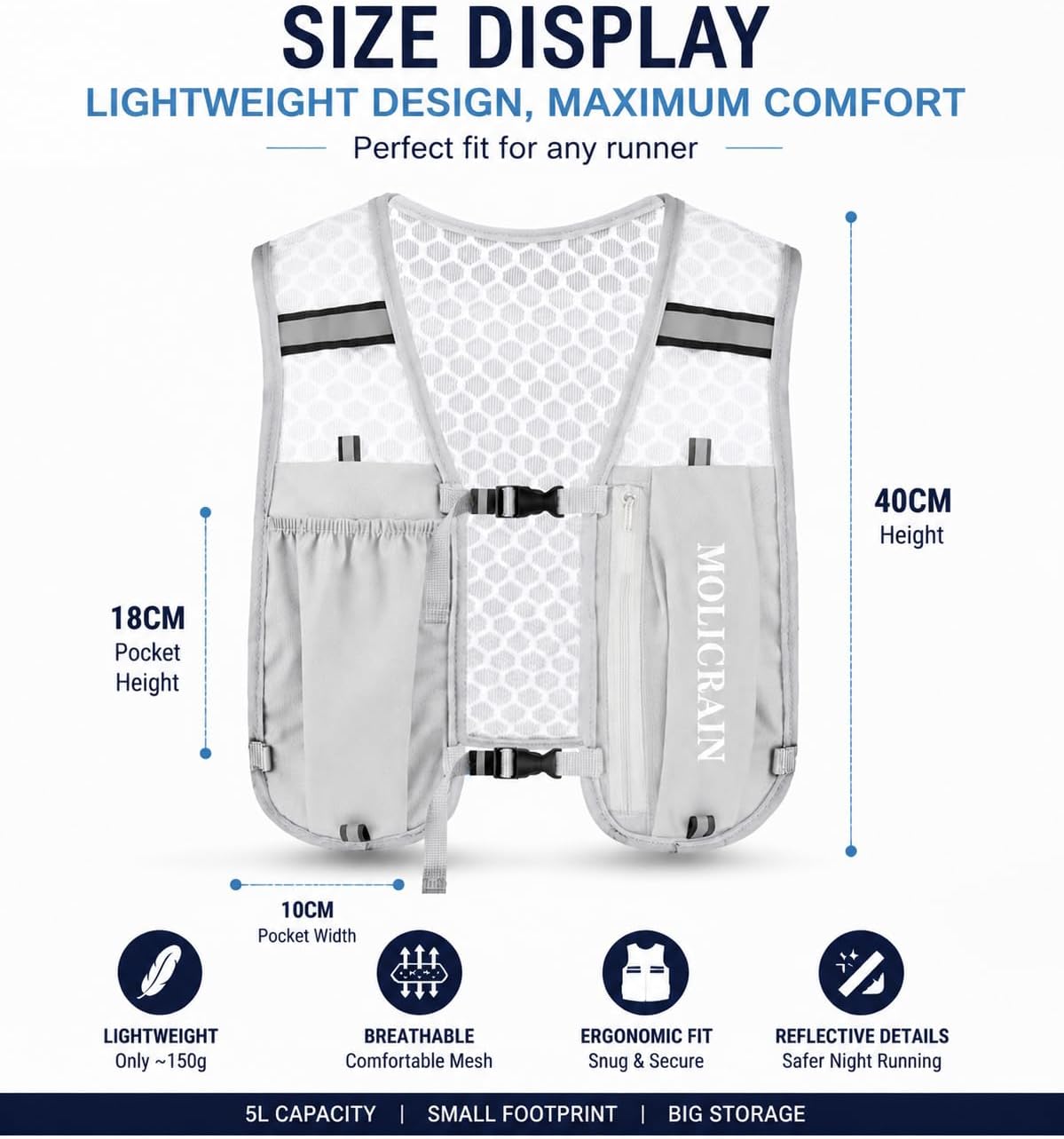 Thumbnail 3 de Molicrain Running Hydration Vest Backpack (5L) with Phone Holder and Breathable Ventilation