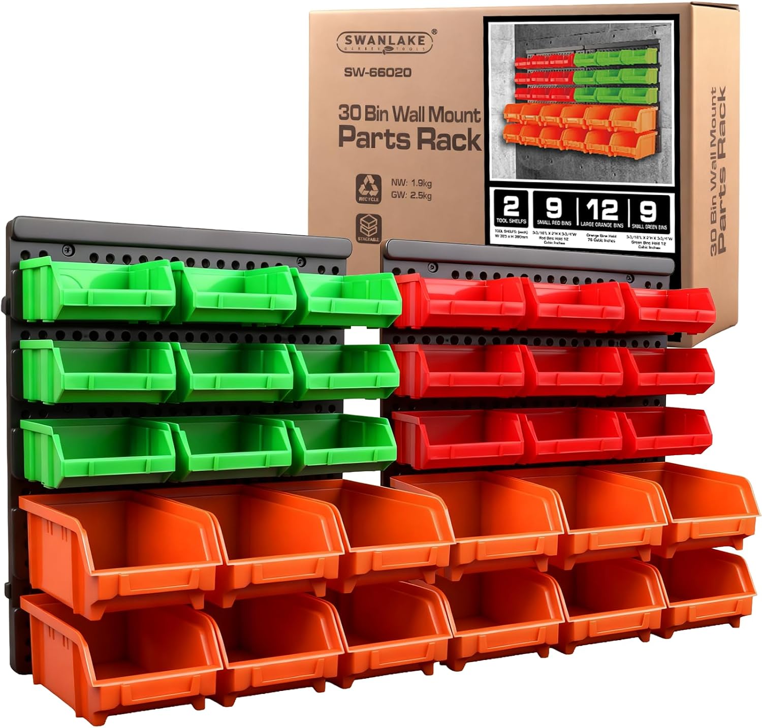 Detalle de SWANLAKE GARDEN TOOLS 30-Bin Wall-Mounted Organizer with Removable, Color-Coded Bins