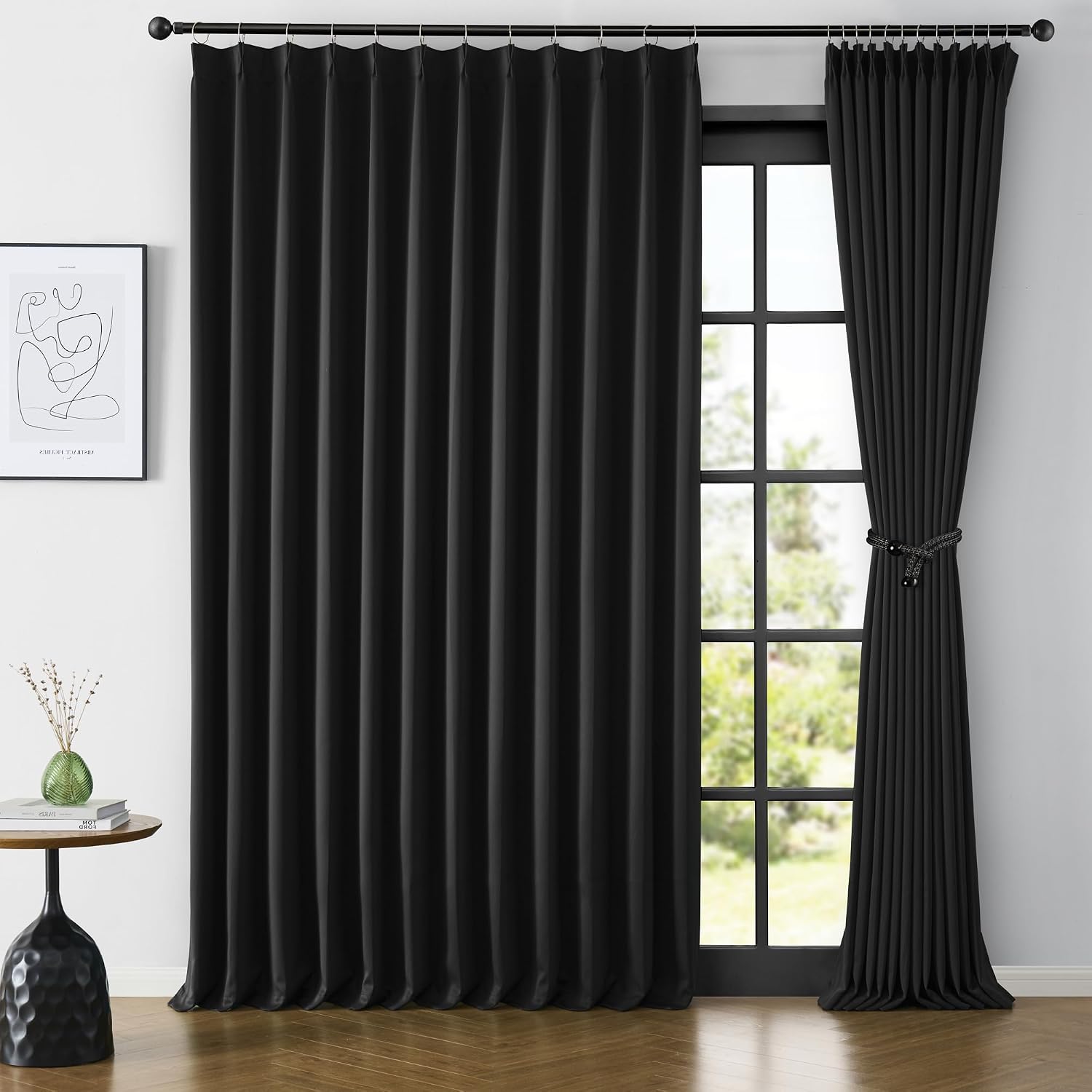 Detalle de KEQIAOSUOCAI Black Pinch Pleated Curtains 80ร84 ๐ช
