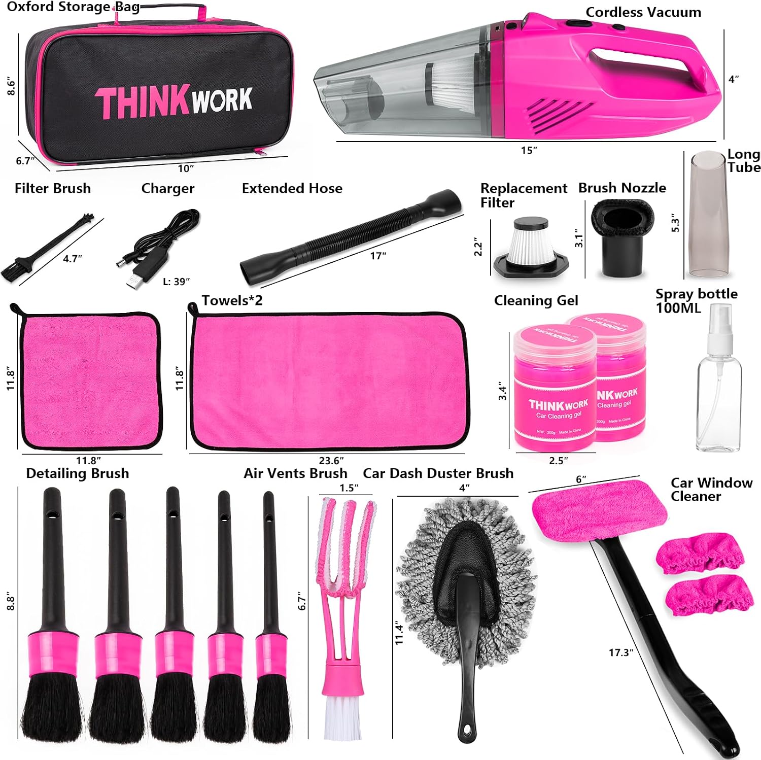 Thumbnail 6 de THINKWORK Car Detailing Kit Interior Cleaner with 8000PA Cordless Pink Handheld Vacuum