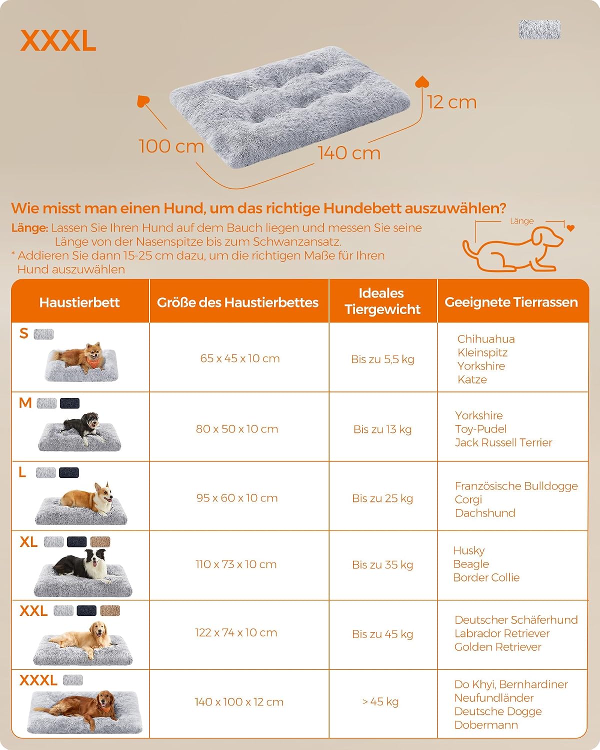 Thumbnail 4 de Feandrea Hundebett/ Hundekissen – Flauschige Matte 140 x 100 cm, Ombré-Grau PGW205G01