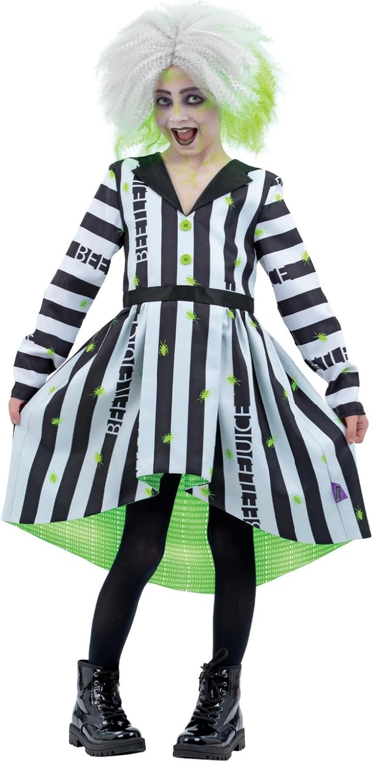Detalle de Smiffys Beetlejuice Kinderkostüm – Offiziell lizenziertes Beetlejuice Stipe Kleid (Alter 4–6 Jahre)