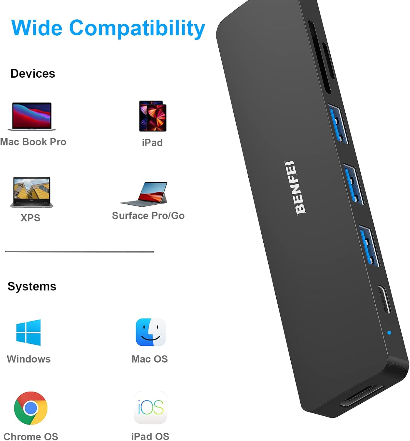 Thumbnail 5 de BENFEI 7-in-1 USB-C Hub mit HDMI, 3× USB 3.0, SD/TF-Kartenleser und 60-W Power Delivery