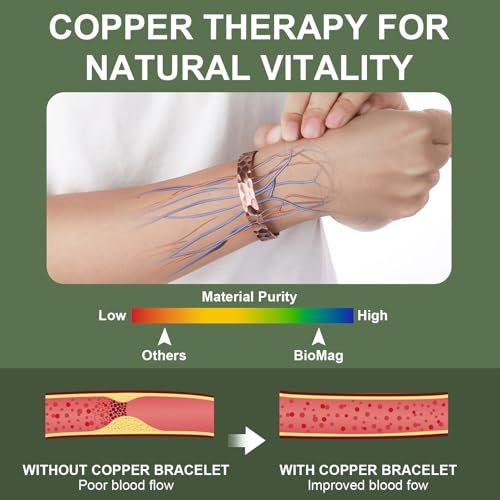 Detalle de BioMag Pure Copper Bracelet for Men & Women – Handmade Hammered Open Cuff