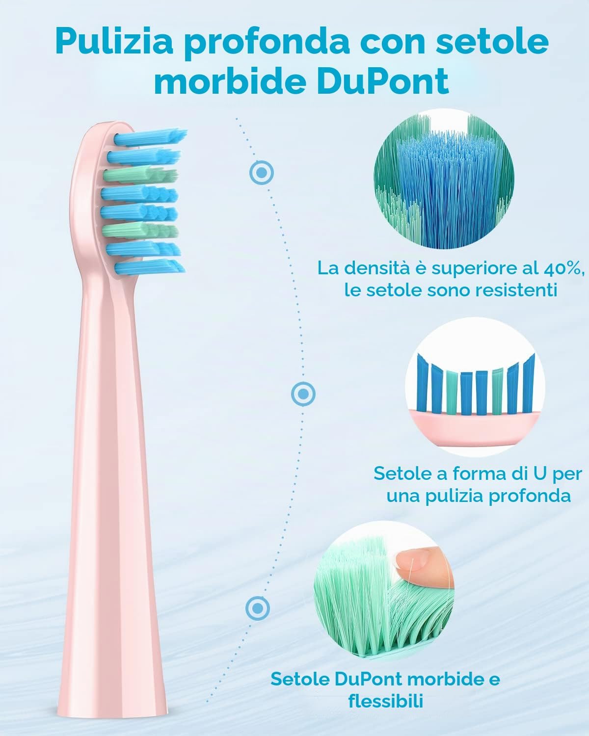 Detalle 2 de Spazzolino elettrico sonico rosa perlato con 8 testine, 5 modalità e IPX7