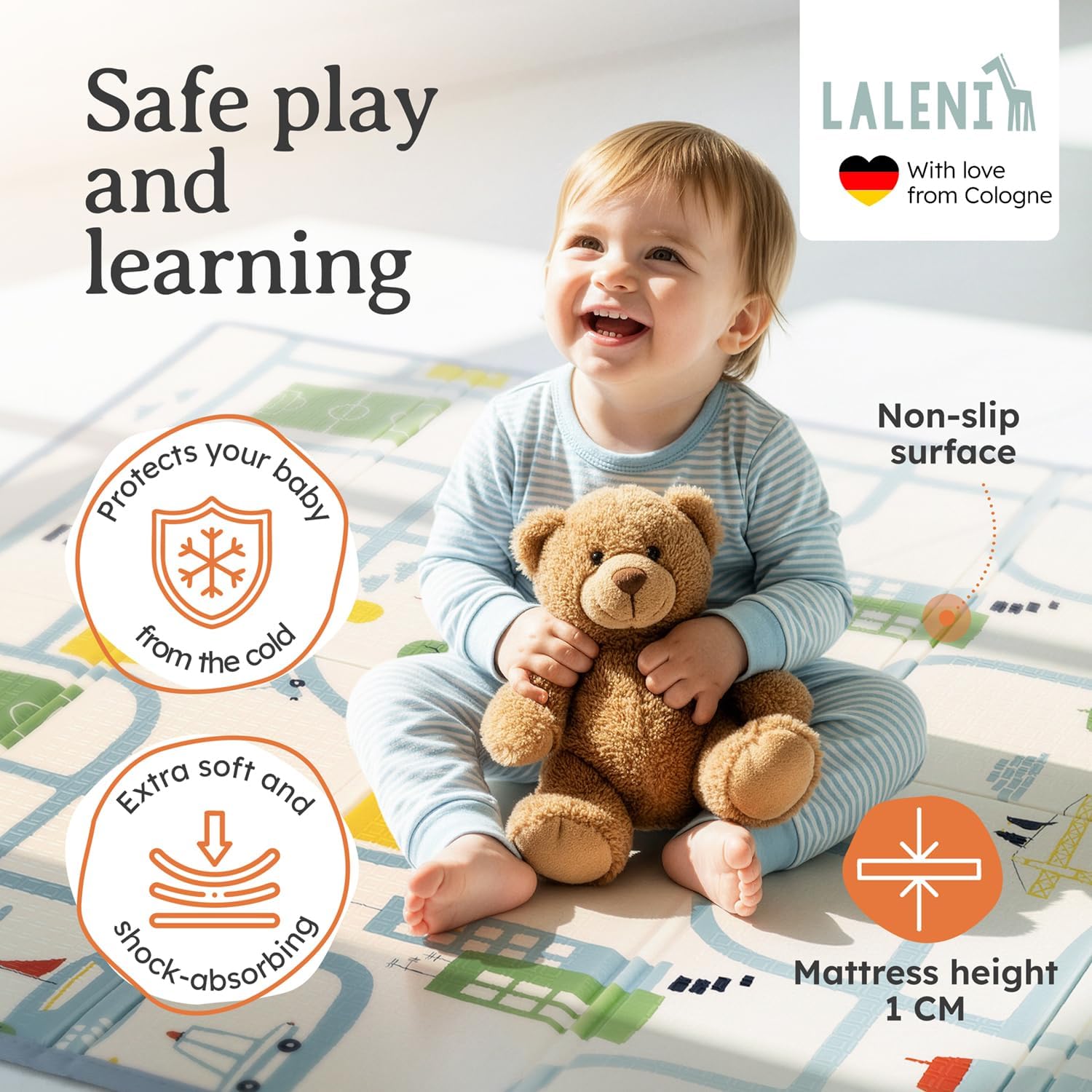 Detalle de Laleni Baby Crawling Mat, 120 x 150 x 1 cm, Foldable Waterproof City Design