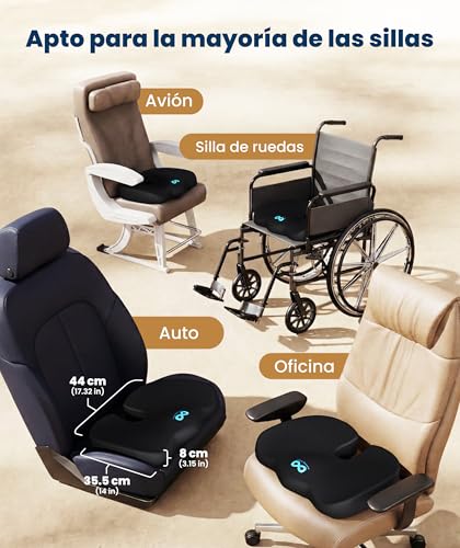 Thumbnail 4 de Everlasting Comfort Cojín de asiento de espuma viscoelástica — ergonómico para coxis, ciática y espalda (Grande, Negro)