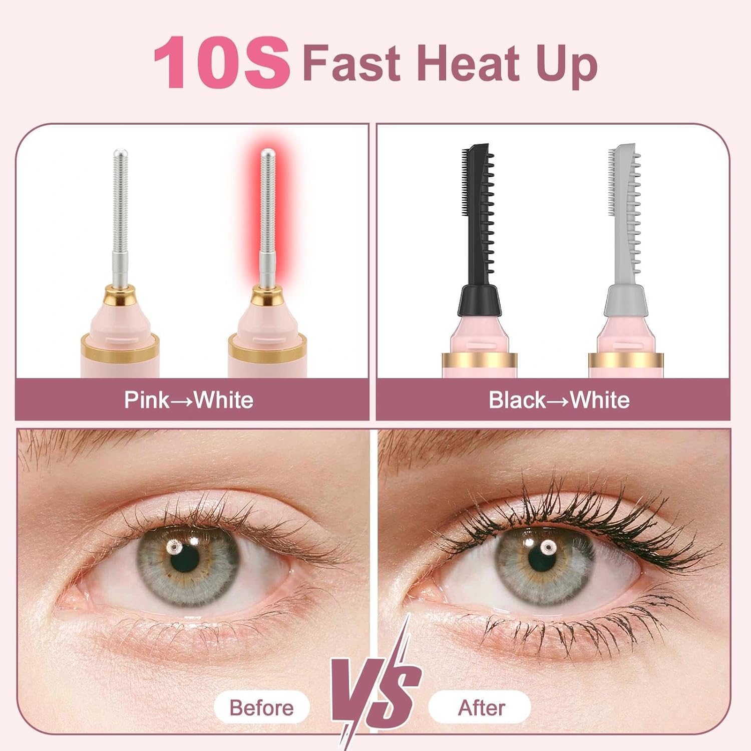 Detalle de 3 in 1 Heated Eyelash Curler Electric with USB-C Rechargeable Power | 3 Interchangeable Heads, 65/75/85°C — Pink