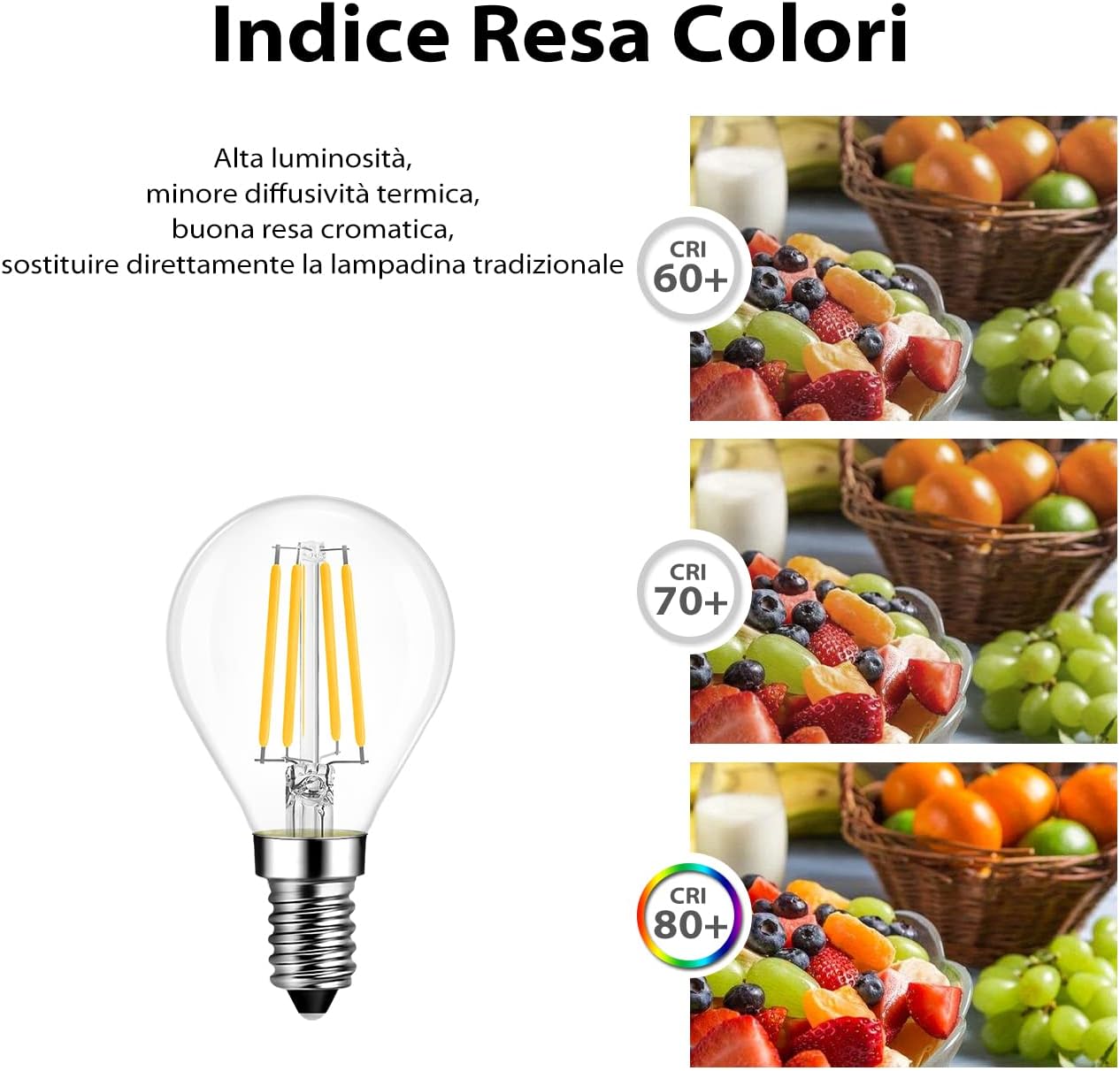 Thumbnail 3 de LVWIT Lampadine LED E14 G45 stile vintage retrò, luce calda 2700K 5,5W (806 lm) – confezione da 6