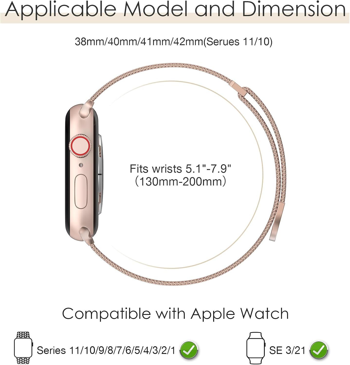Thumbnail 1 de EPULY Milanese Loop Magnetic Clasp Metal Watch Strap (Apple Watch 38/40/41/42/44/45/46/49mm)