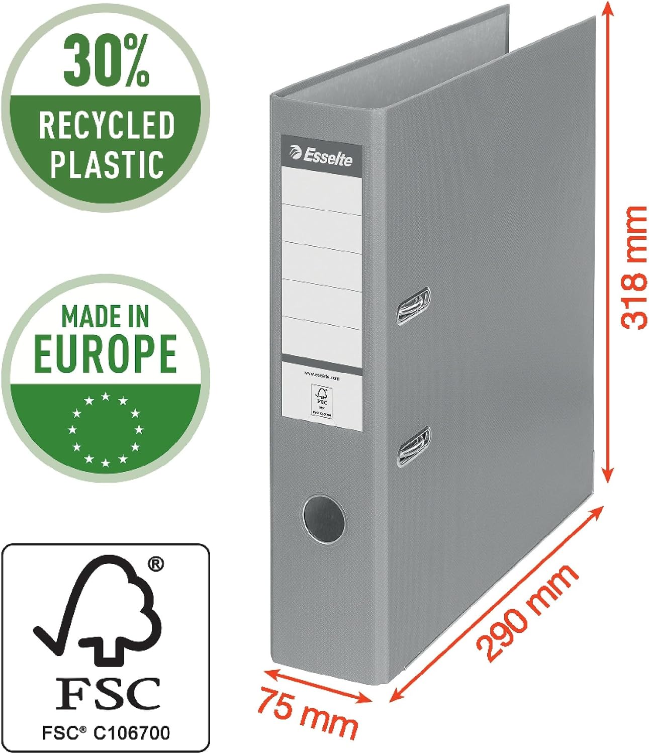 Detalle de Esselte Classeur à levier A4 Standard – Lot de 10 (Jaune) – Capacité 550 feuilles