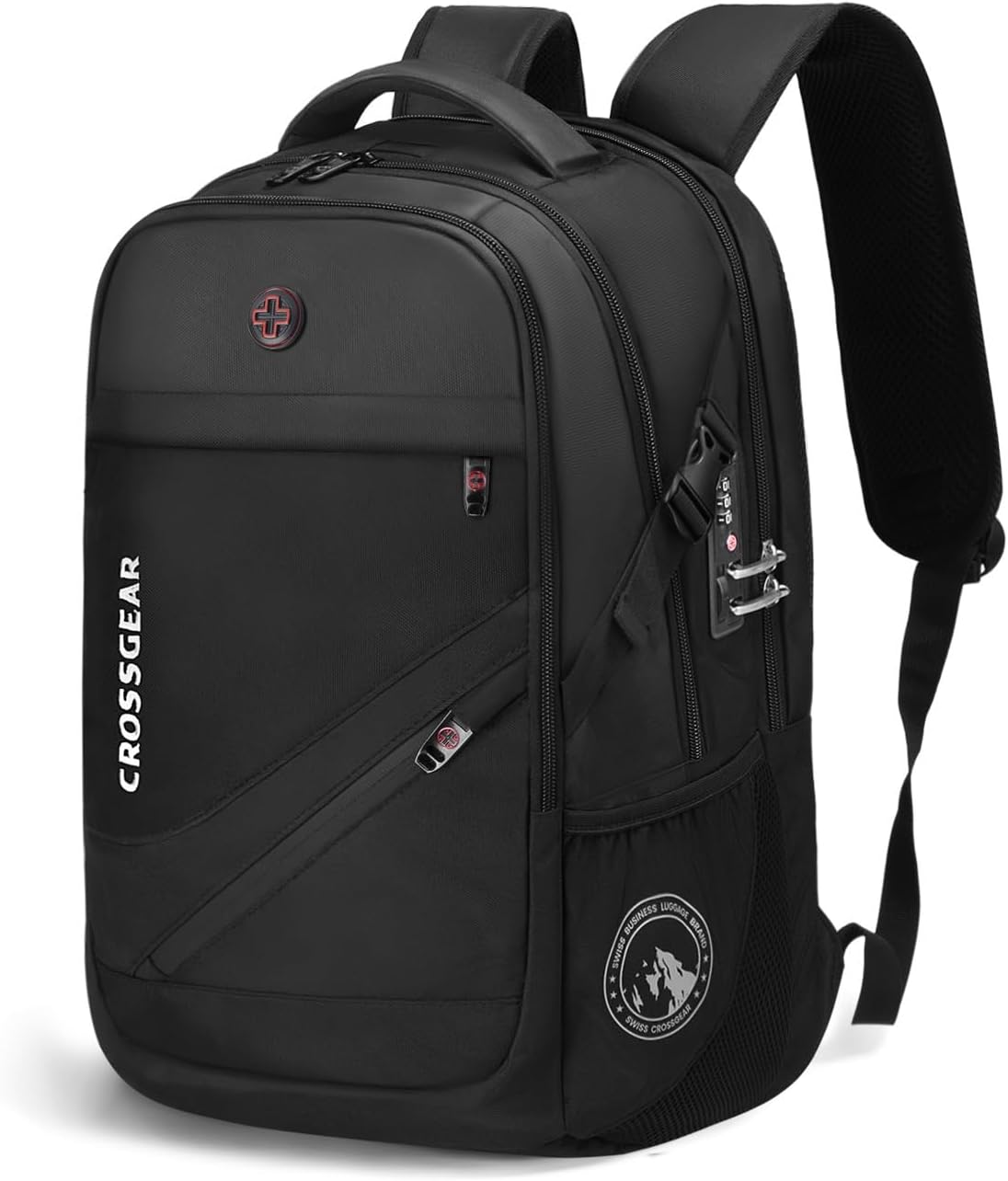 Detalle de CROSSGEAR 17.3" Laptop Backpack with Anti-Theft Lock, Waterproof Travel Bag (USB-A & USB-C Charging) – Black