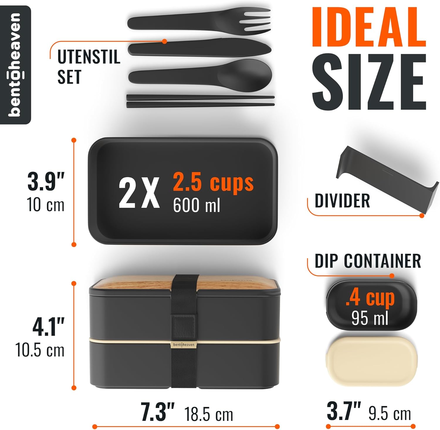 Thumbnail 5 de Bentoheaven Premium Bento Box Adult Lunch Box (Microwavable, Compartments, Utensils & Dip Container) — Symph Onyx