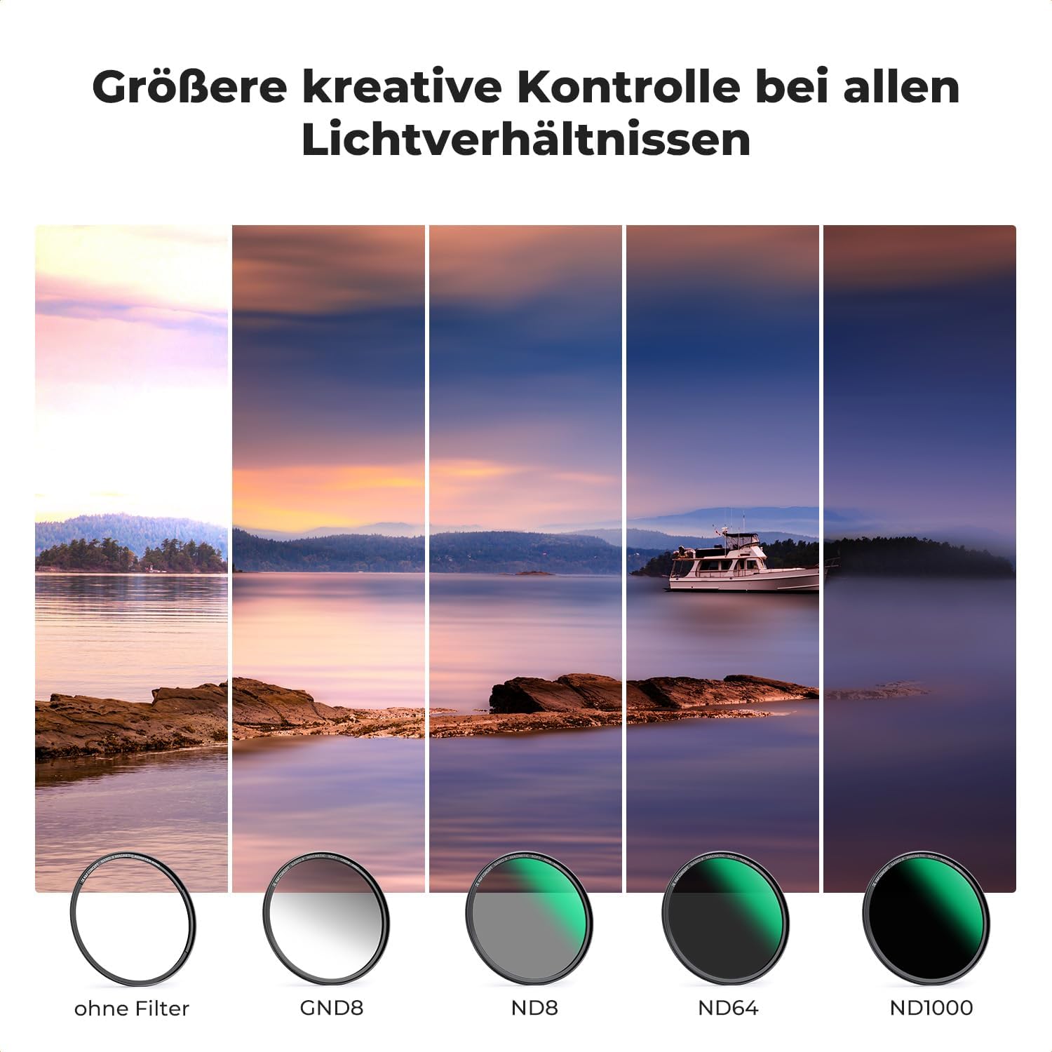 Thumbnail 2 de K&F CONCEPT Magnetic Filter Set 77mm – Schnellwechsel Magent System mit GND8, ND8, ND64, ND1000 inklusive Magnetring und Tasche