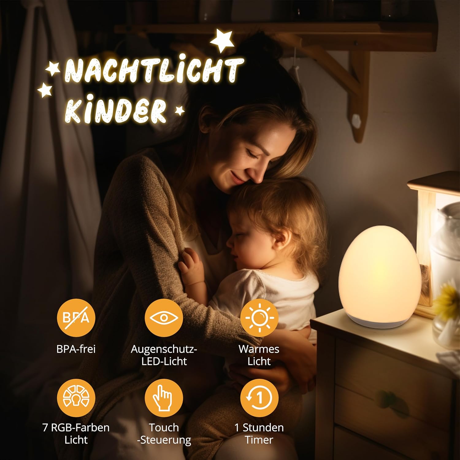 Detalle 2 de JolyWell Nachtlicht Kinder 100 h Akku