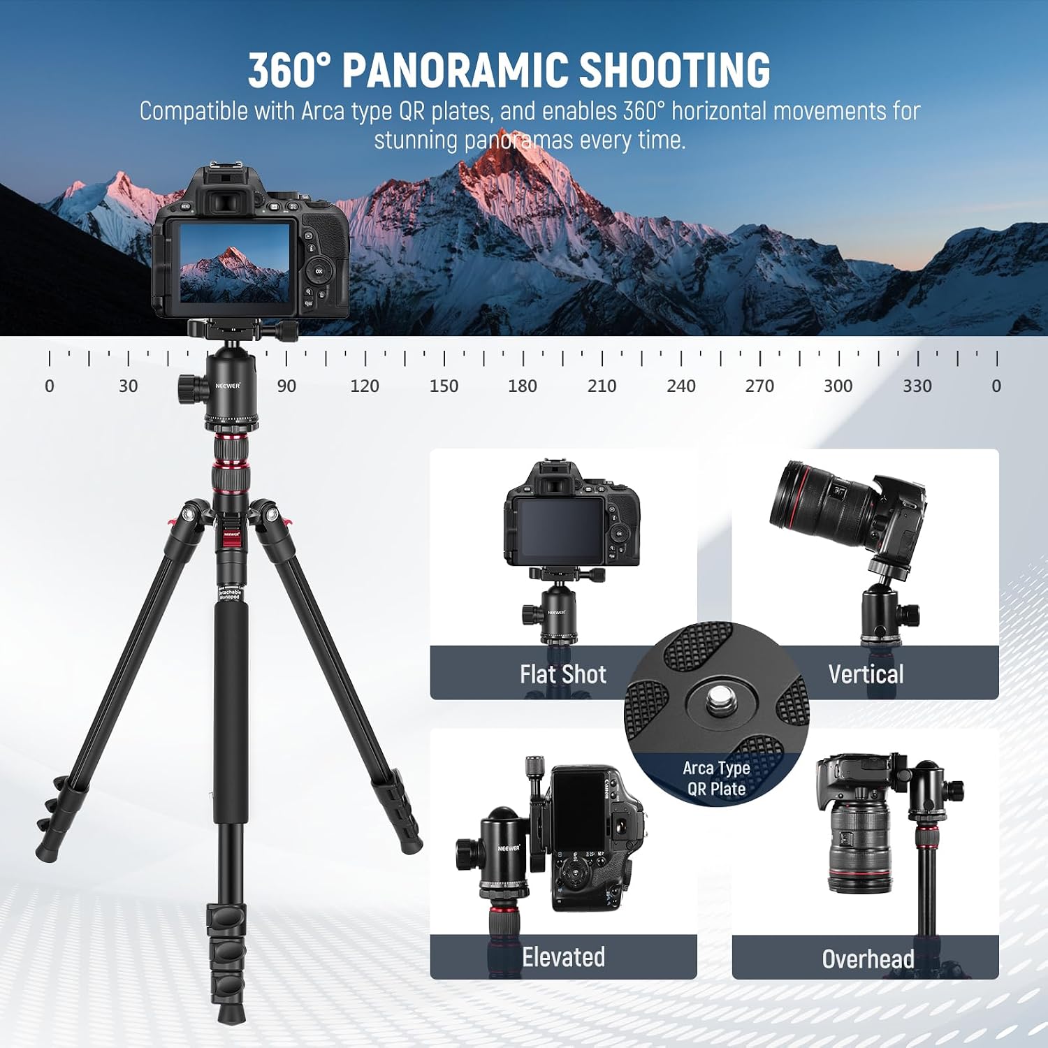 Detalle 2 de NEEWER TP77 アルミ製カメラ三脚 360°ボール雲台・一脚兼用・耐荷重15.4kg
