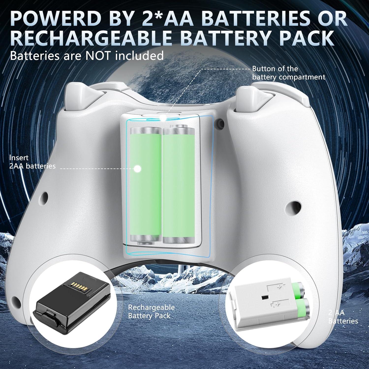 Thumbnail 2 de Nonbliep 2 Pack for Xbox 360 Controller — Upgraded Dual Vibration, 2.5mm Headphone Jack, 2-Pack (White)