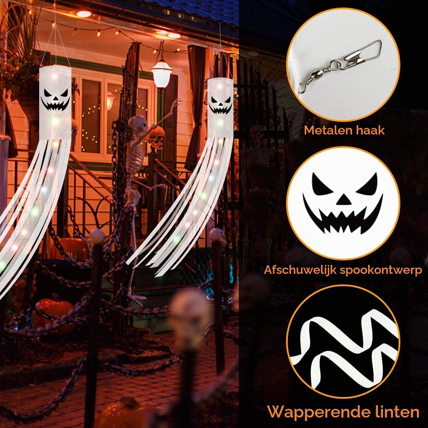 Thumbnail 5 de Jsdoin Halloween-spookwindsokken van 180 cm met ledverlichting, set van 2