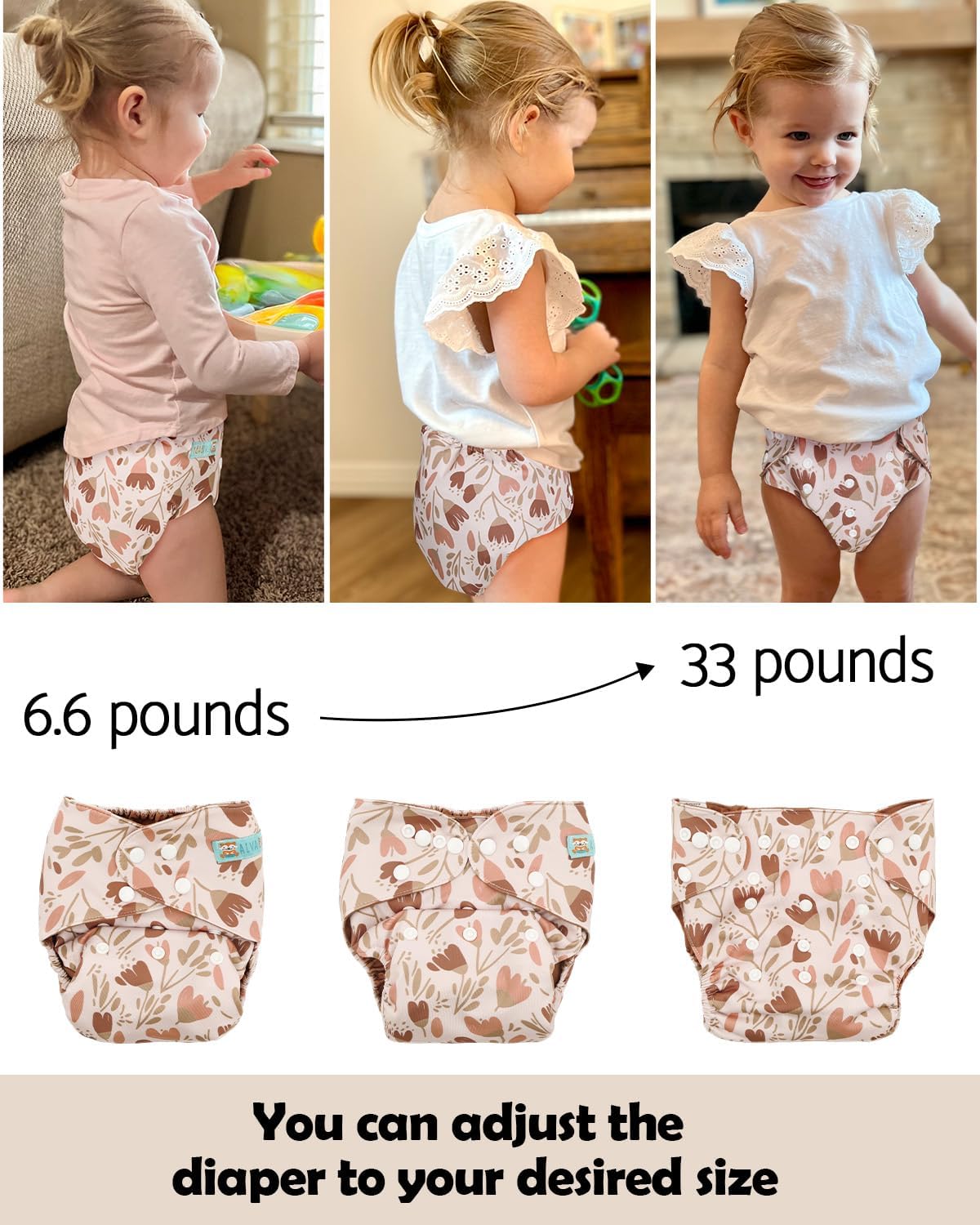 Detalle 2 de ALVA 3CDC06-CA Cloth Diaper Cover, 3-Pack Adjustable Reusable Shells