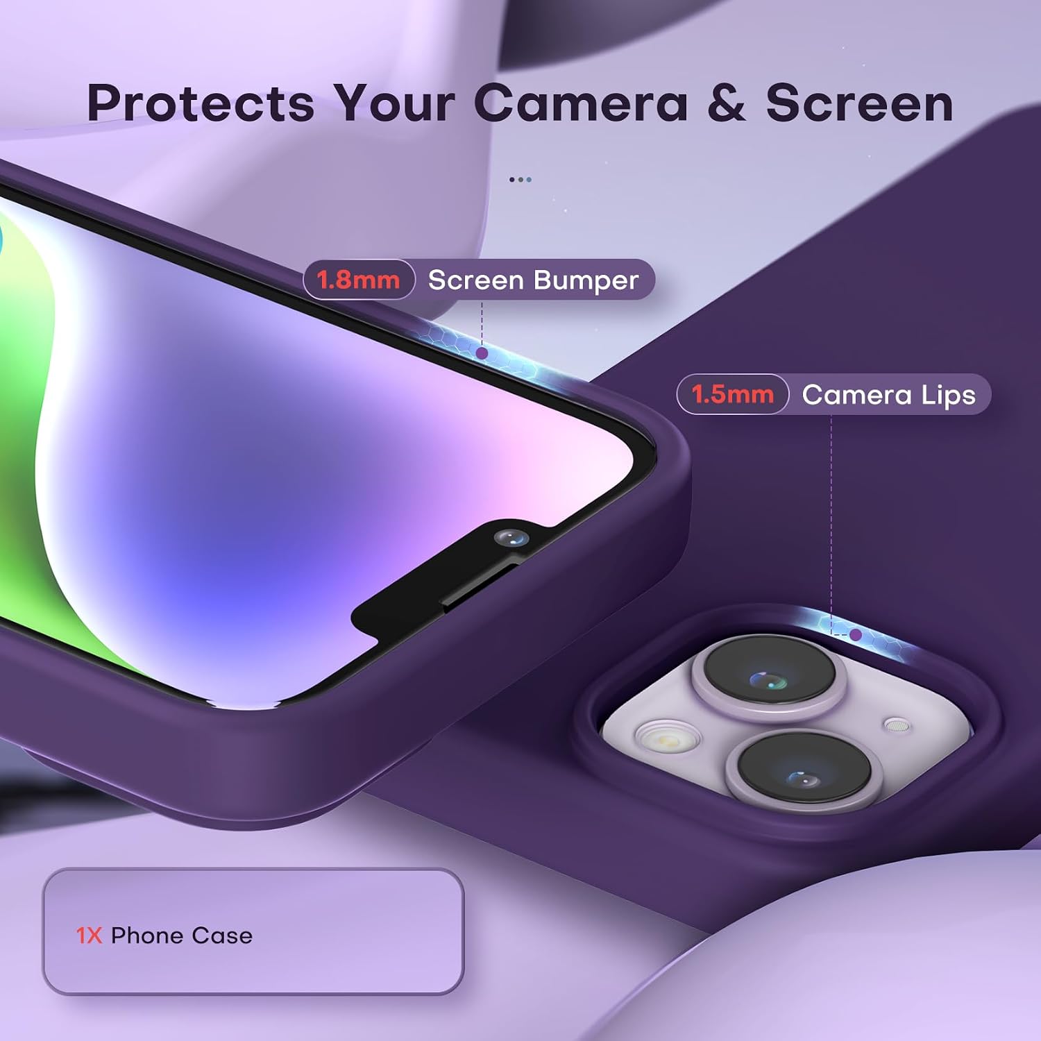 Detalle de TOCOL Silicone for iPhone 14 Case 6.1-Inch Midnight Purple