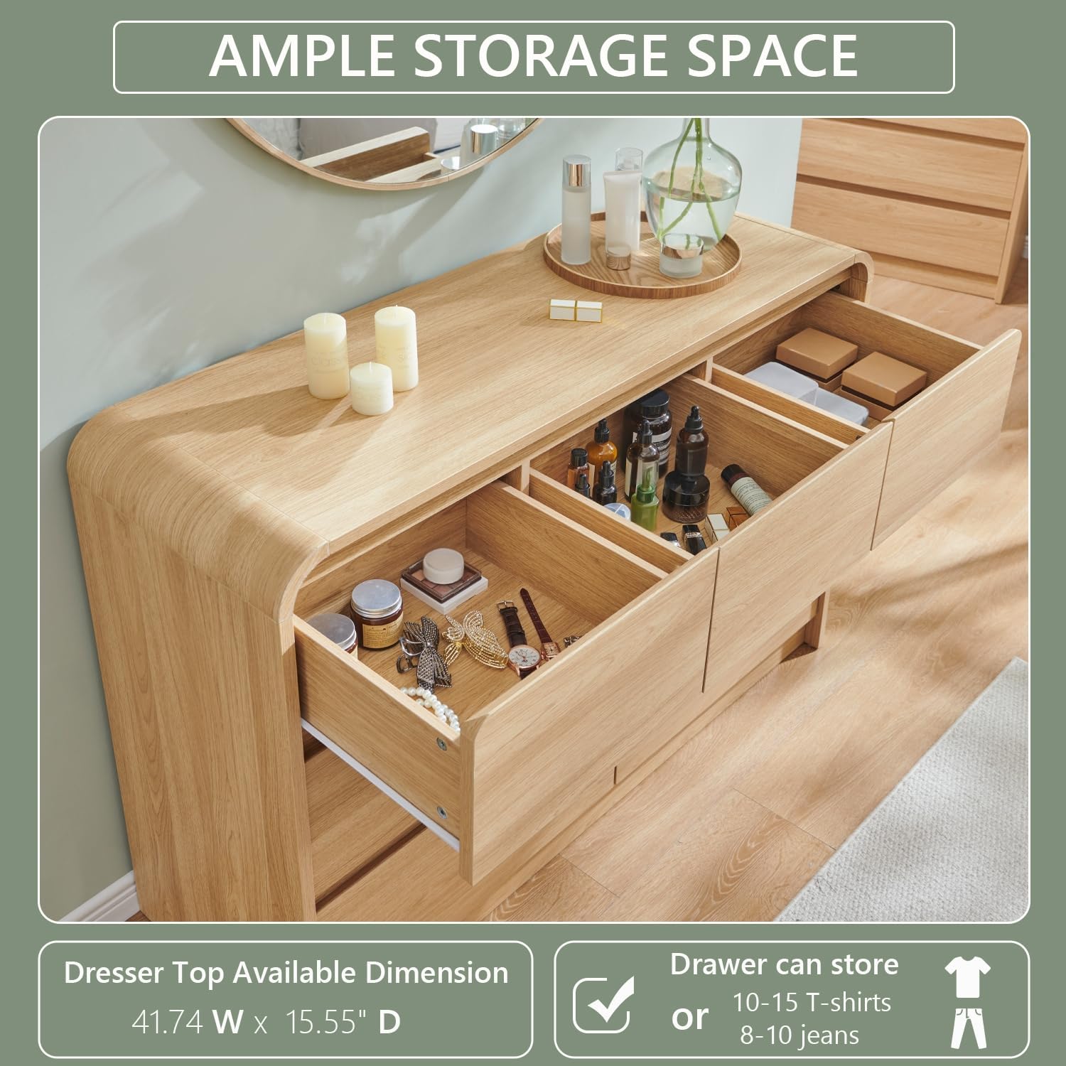 Detalle 2 de Aitjunz LDQMFJ7D-NA-dresser Modern 7-Drawer Dresser, Natural Oak