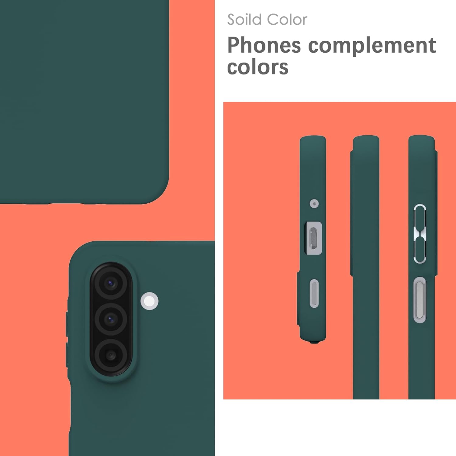 Detalle de YATWIN Silicone Case for Samsung Galaxy A17 – Soft-Touch, Slim, Shockproof, Dark Green