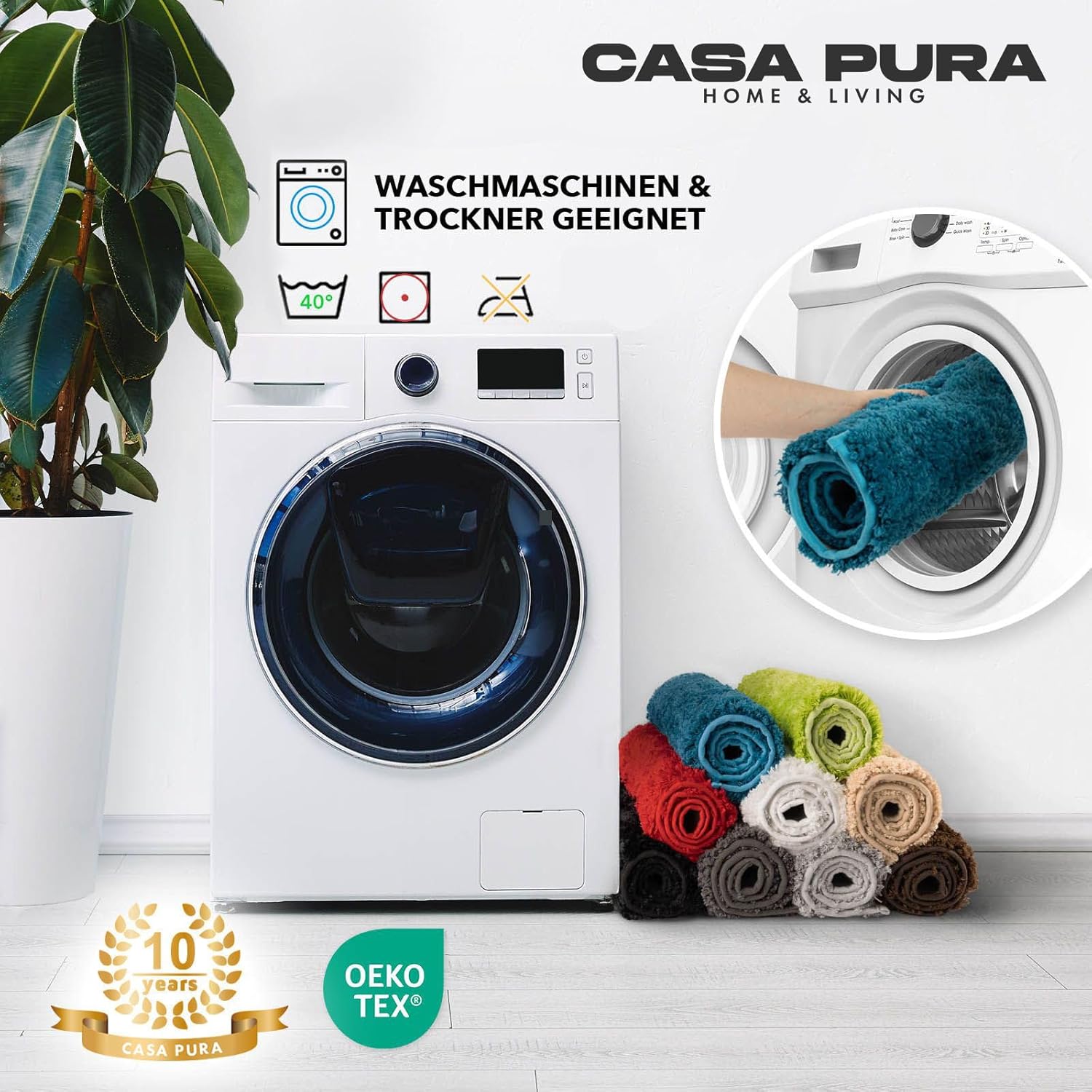 Detalle de casa pura Badematte Silbergrau Sky Soft – weicher, rutschfester Badvorleger in Shaggy-Optik (80x150 cm)