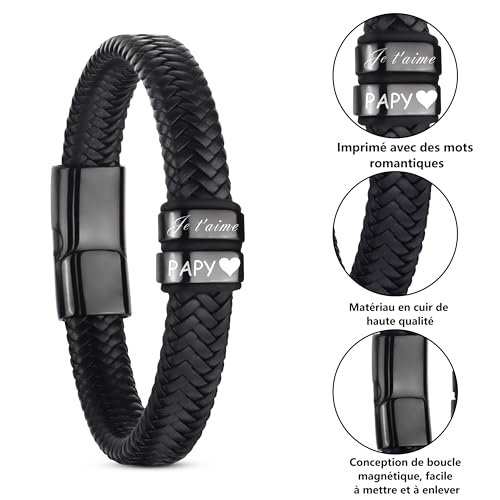 Thumbnail 2 de Bracelet Merclix Papy – Bracelet cuir 21 cm avec coffret cadeau et carte de vœux