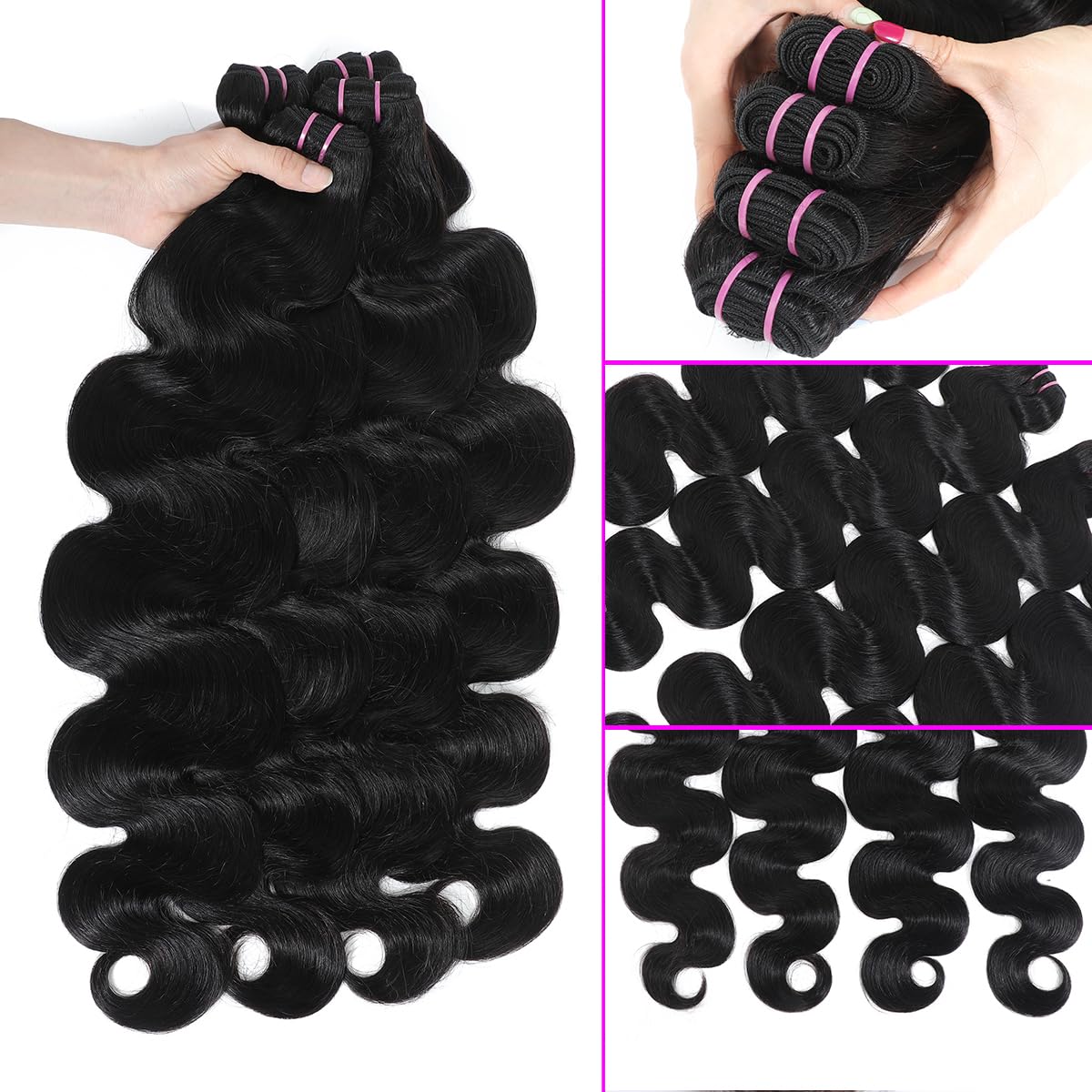 Thumbnail 1 de 16A Raw Body Wave Human Hair Bundles — Indian Virgin 4-Package (20, 22, 24, 26 in)