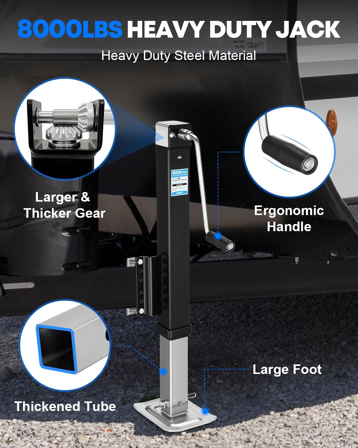 Detalle de Kohree 8000 lbs Trailer Jack Heavy Duty — Bolt-On, 20-24V Electric Drill-Operated with Drop Leg and Handle