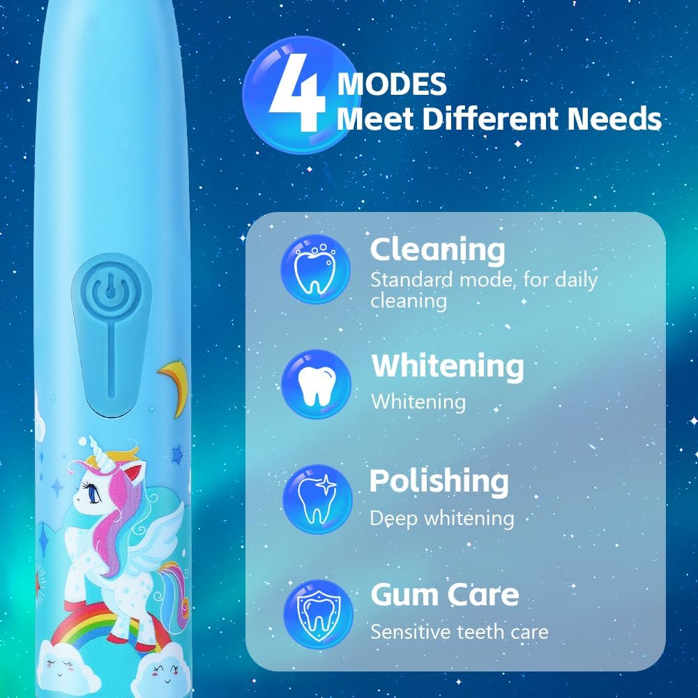 Thumbnail 3 de Vicloon Kids Electric Toothbrush (Blue) – Rechargeable, 6 Replaceable Heads, 4 Modes, 2-Min Timer