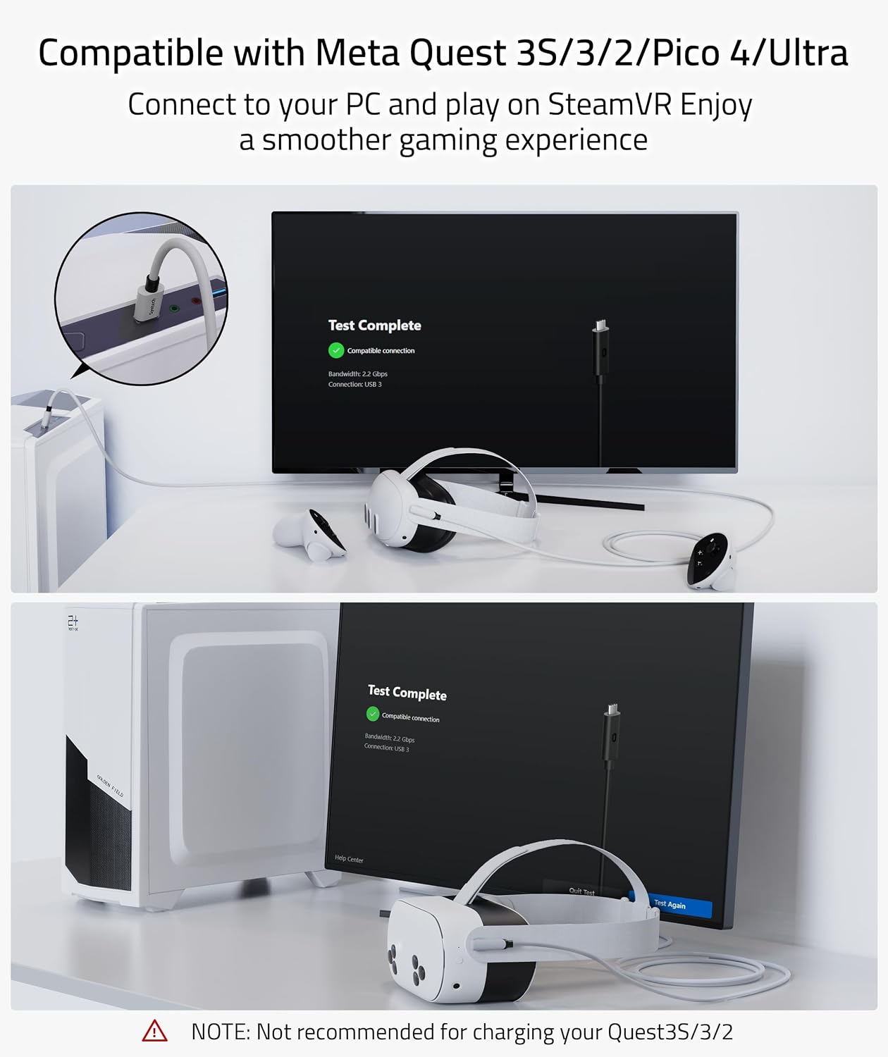 Detalle 2 de Syntech Link Cable 5m — USB 3.0 to USB-C VR Link for Quest 3/2, Pico 4 & SteamVR