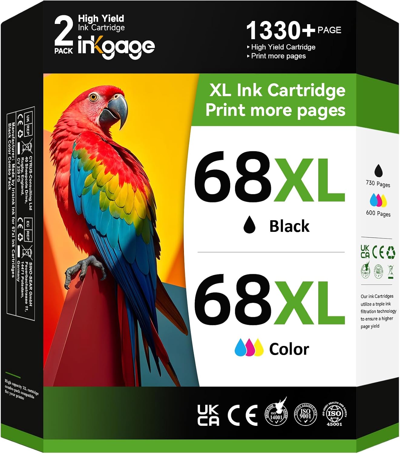Detalle de INKGAGE 68e Ink Cartridge Combo Pack, 68XL Black and Tri-Color for HP