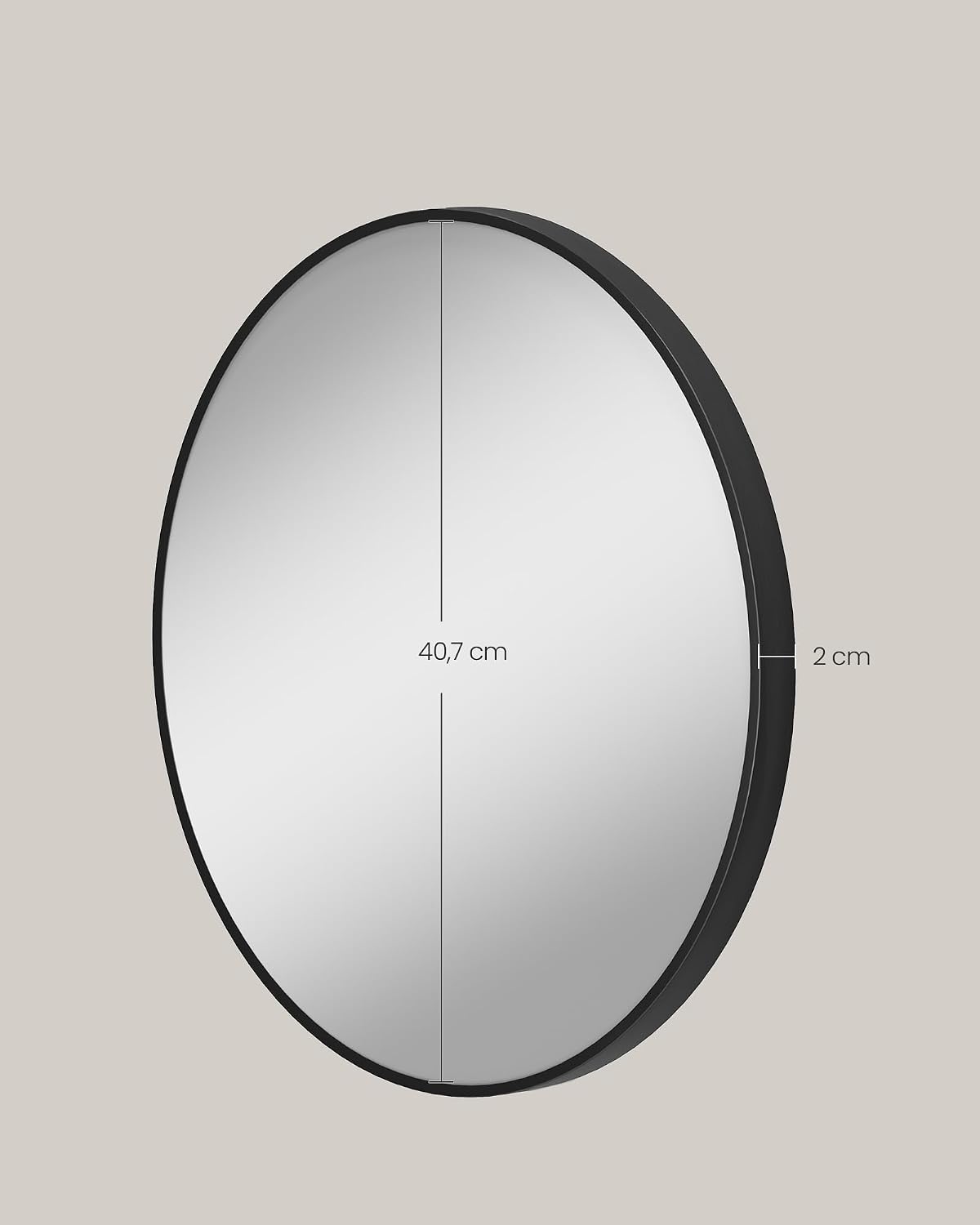 Detalle de SONGMICS Wandspiegel rund 40,7 cm – schwarzer Aluminiumrahmen, 5 mm Glas, LWM104BD03