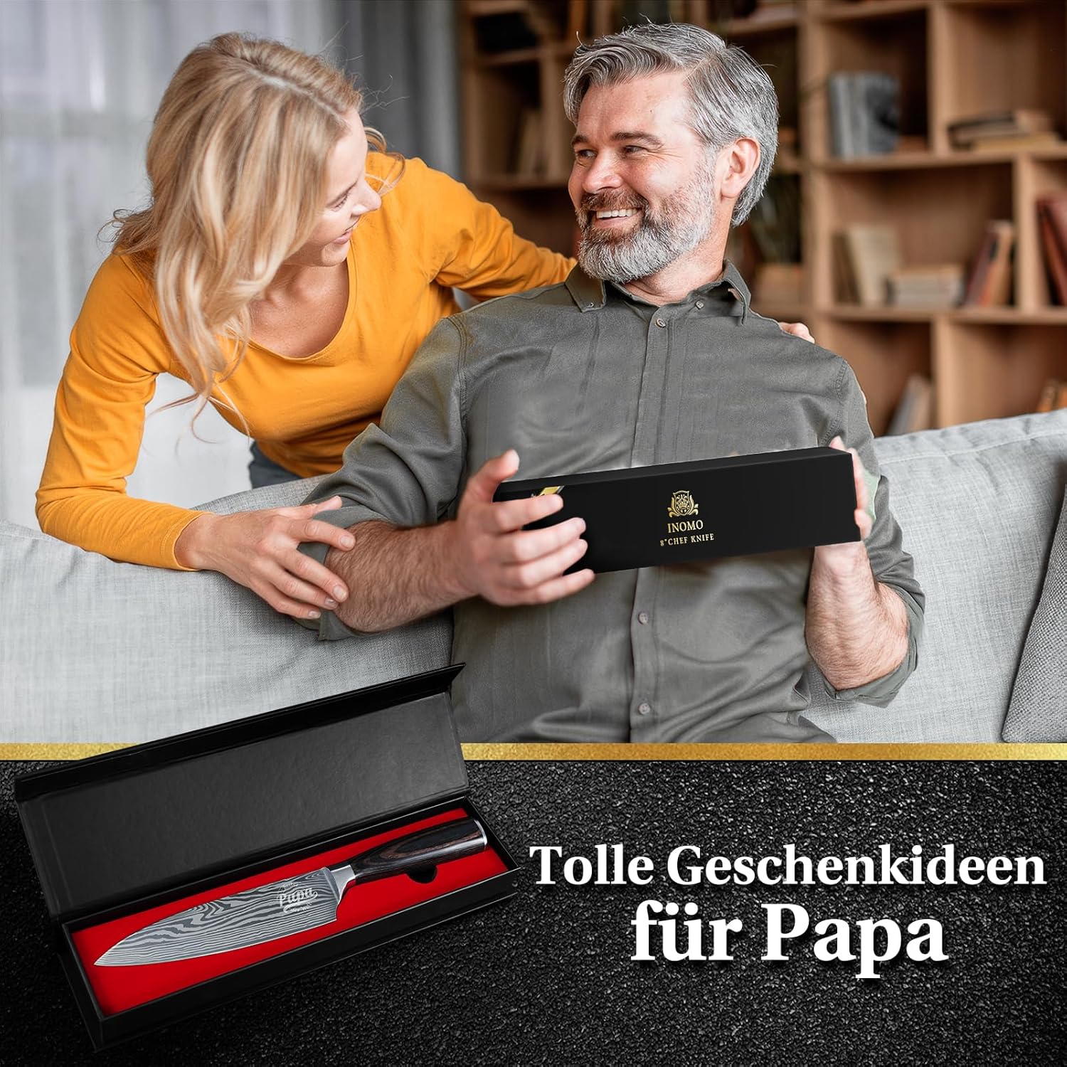Thumbnail 6 de INOMO Küchenmesser – Vatertagsgeschenk für Papa, Chefmesser und Fleischmesser