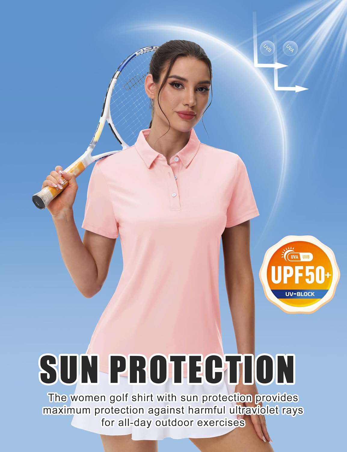 Detalle de MAGCOMSEN Women's Polos Golf Shirts Short Sleeve UPF 50+ Collared Shirt Quick Dry Tennis Work Athletic Tops