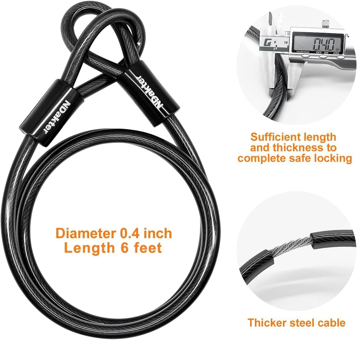 Thumbnail 4 de NDakter 18mm Shackle Heavy Duty Bike D Lock with 6ft Steel Cable and 3 Keys