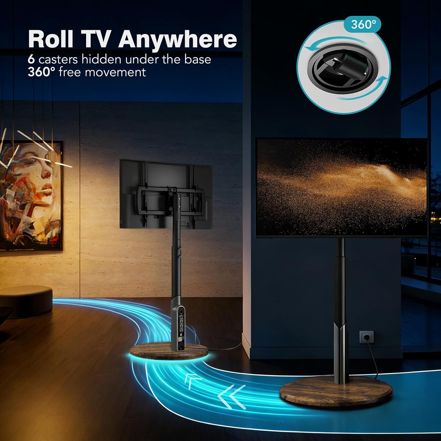 Detalle de LLDEPLL Mobile TV Stand with Power Outlet for 27–65 Inch TVs