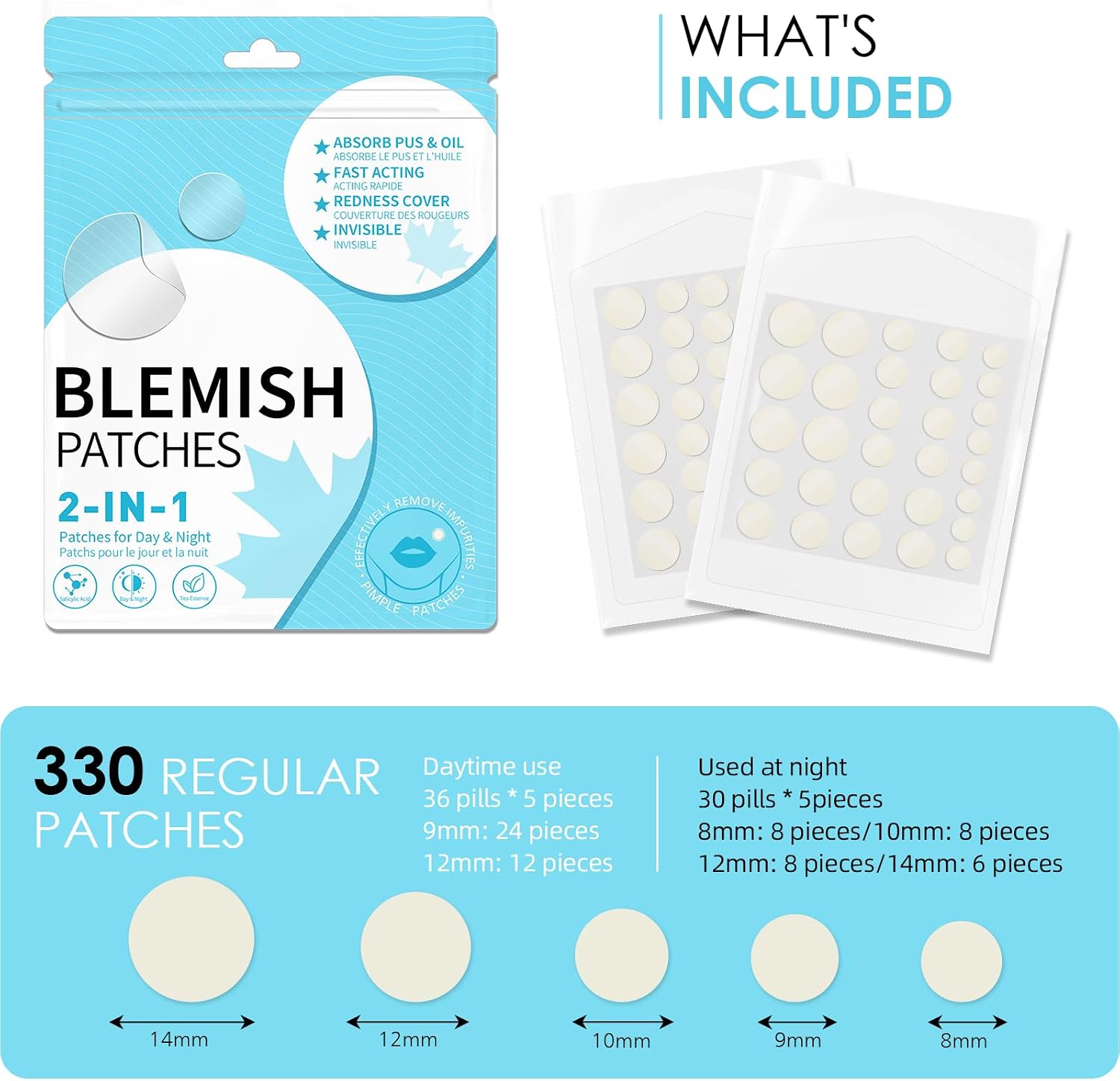 Detalle 2 de PimpleGuard 330-Piece Hydrocolloid Pimple Patches, Ultra-Thin Day & Night