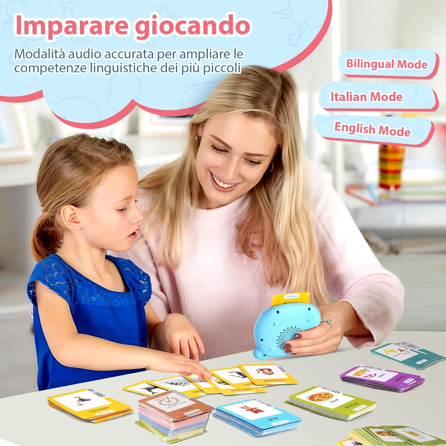 Thumbnail 2 de AHJ 510 Parole Schede Talking Flash Cards: set bilingue italiano-inglese per bambini (Blu)