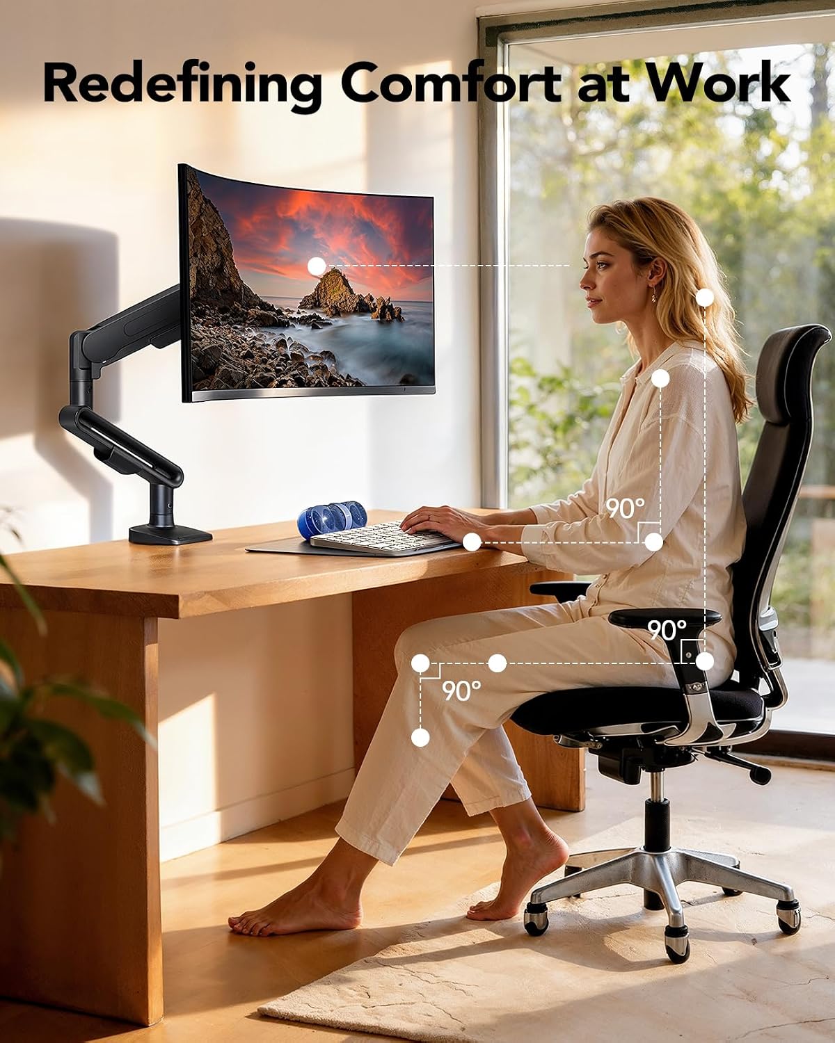 Thumbnail 5 de HUANUO Ultrawide Monitor Arm for 13"–40" Screens (NITROGLIDE, 12kg) with C-Clamp or Grommet Base