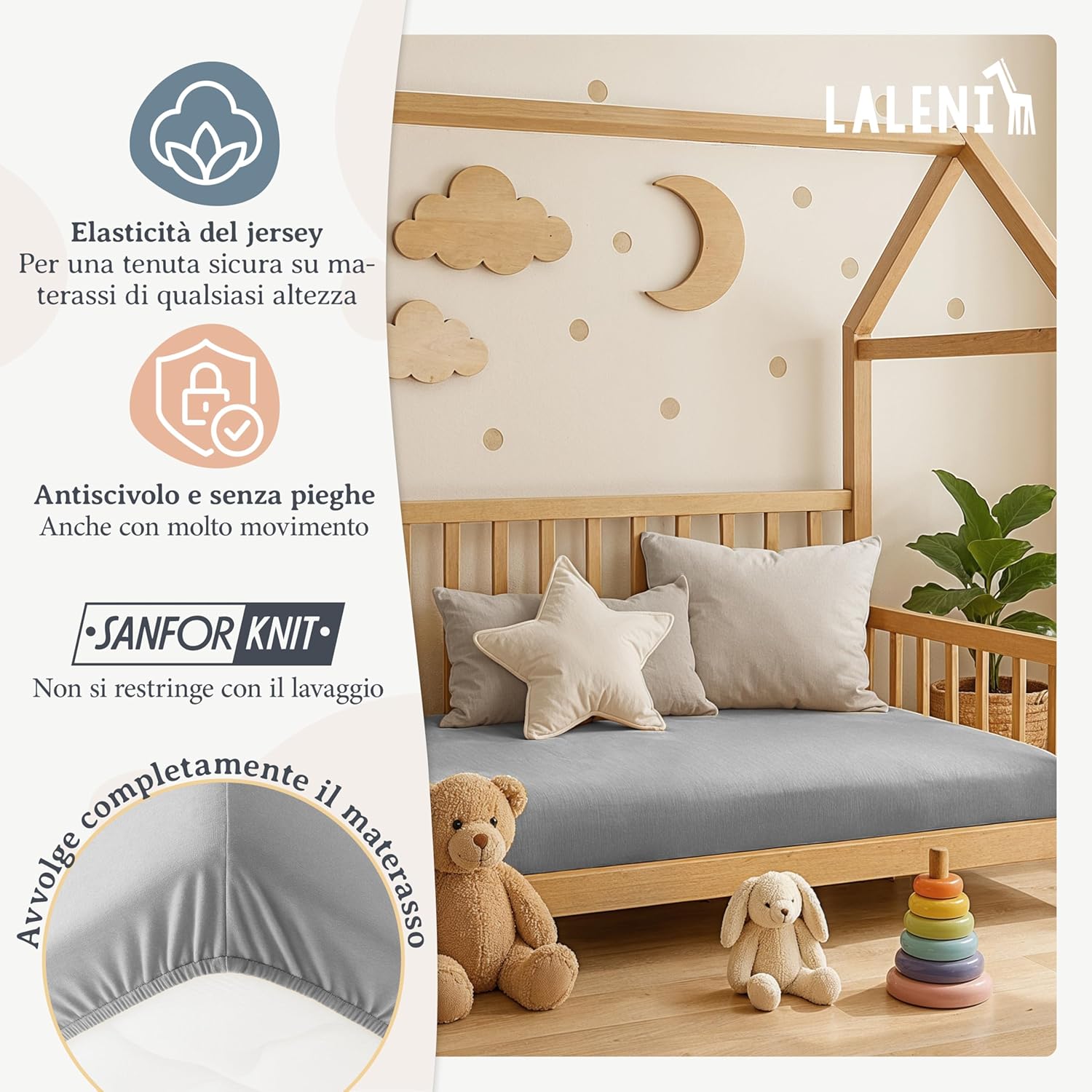 Thumbnail 3 de Laleni lenzuola culla e lettino 100x100 cm in cotone con angoli elastici (grigio) con coprimaterasso