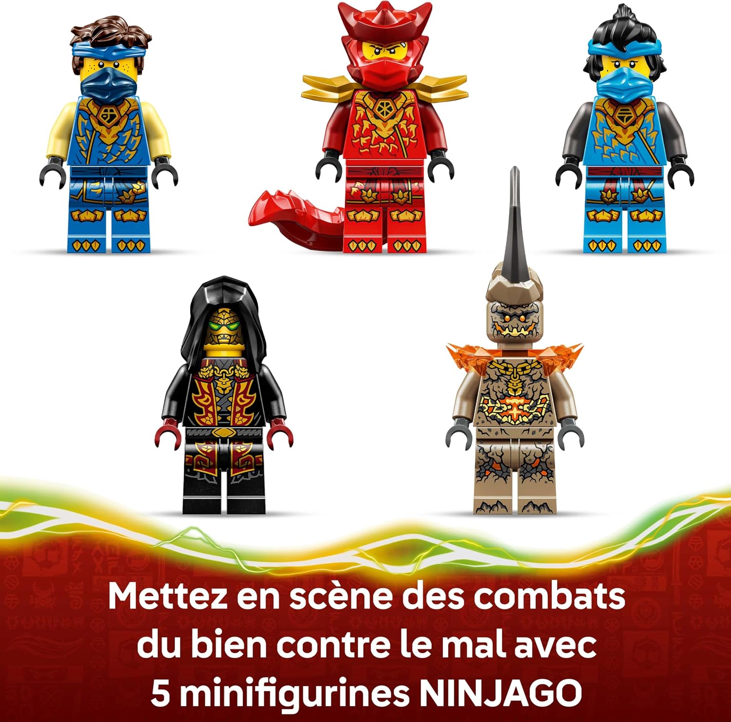 Detalle de LEGO Ninjago 2-en-1 La Voiture Transformable de Jay (71856) — Camion Ninja avec 5 Minifigurines dont Jay, Nya et Dragon Kai