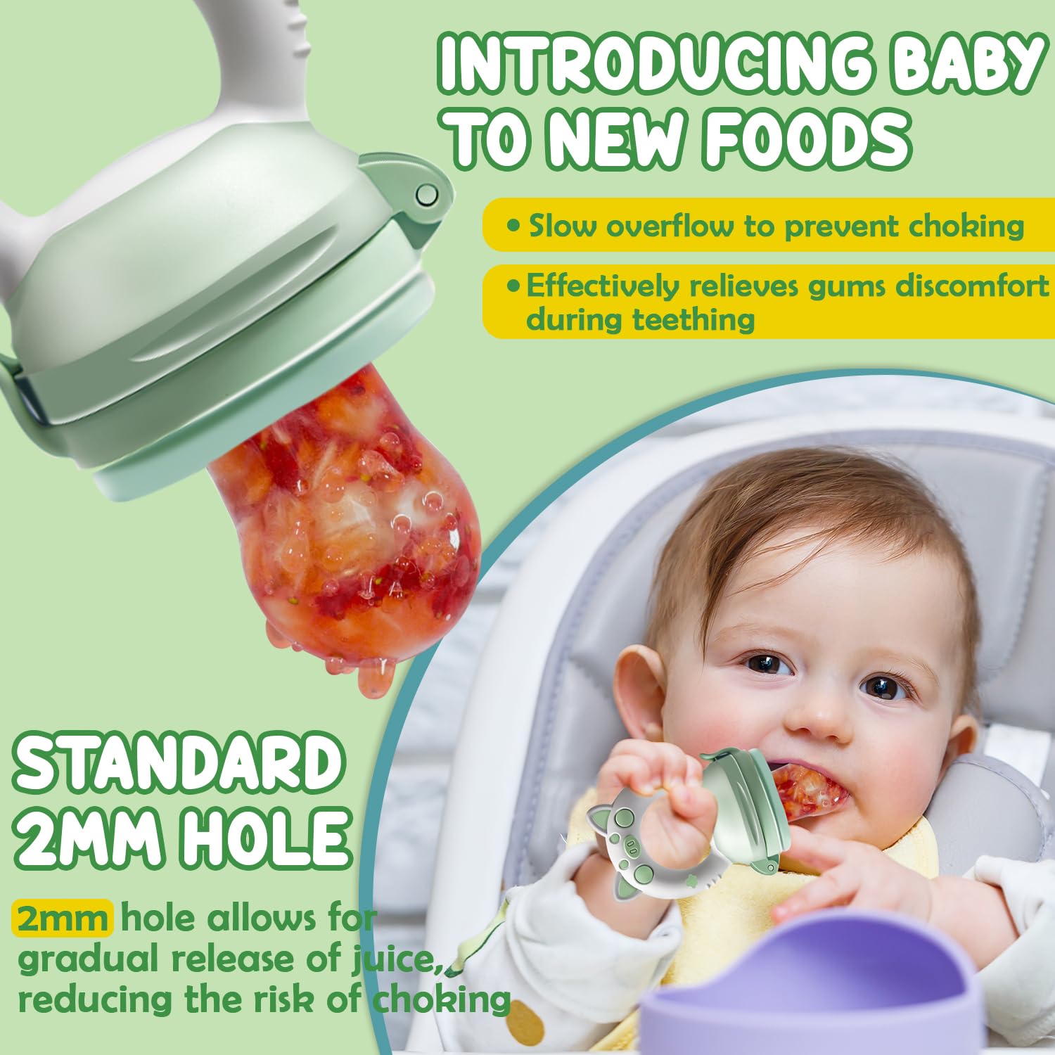 Detalle de Fruchtsauger Baby – 2 Stück Obstschnuller zum Befüllen, 2024 Upgrade, BPA-frei, Breisauger, 8 Silikon-Sauger in 3 Größen