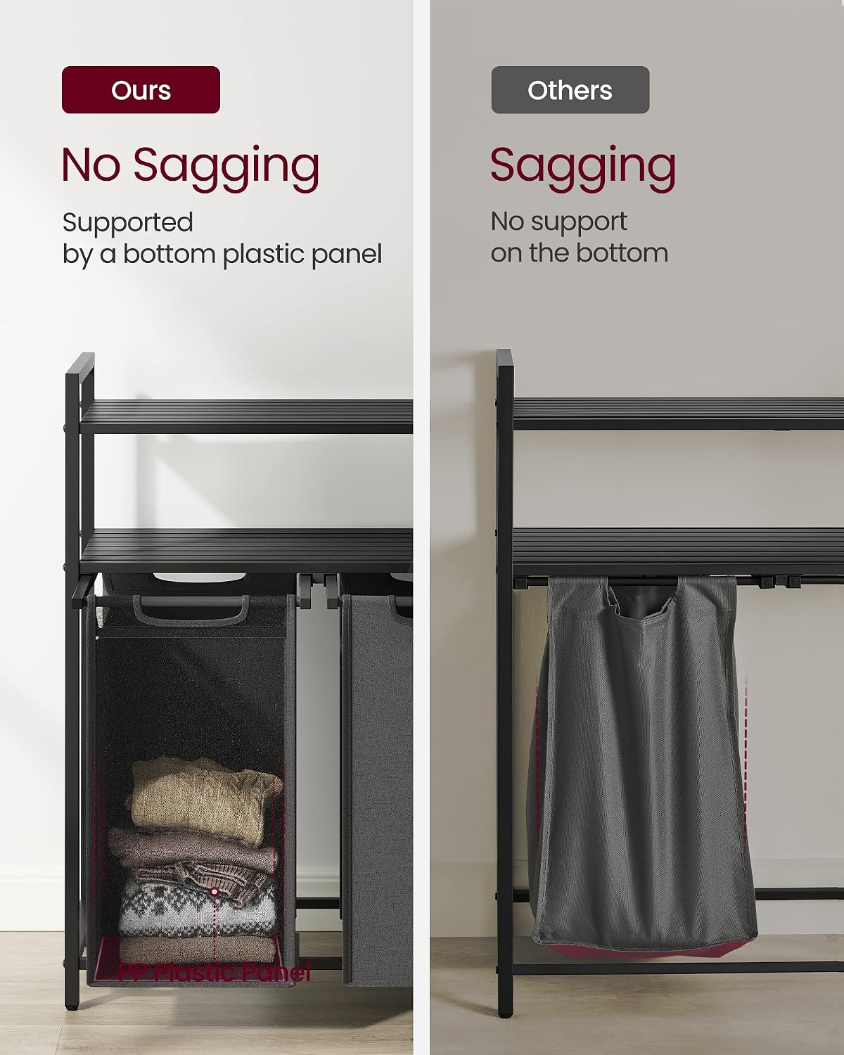 Thumbnail 6 de VASAGLE BLH211G01 Laundry Basket, 92L with Two Compartments and Shelves
