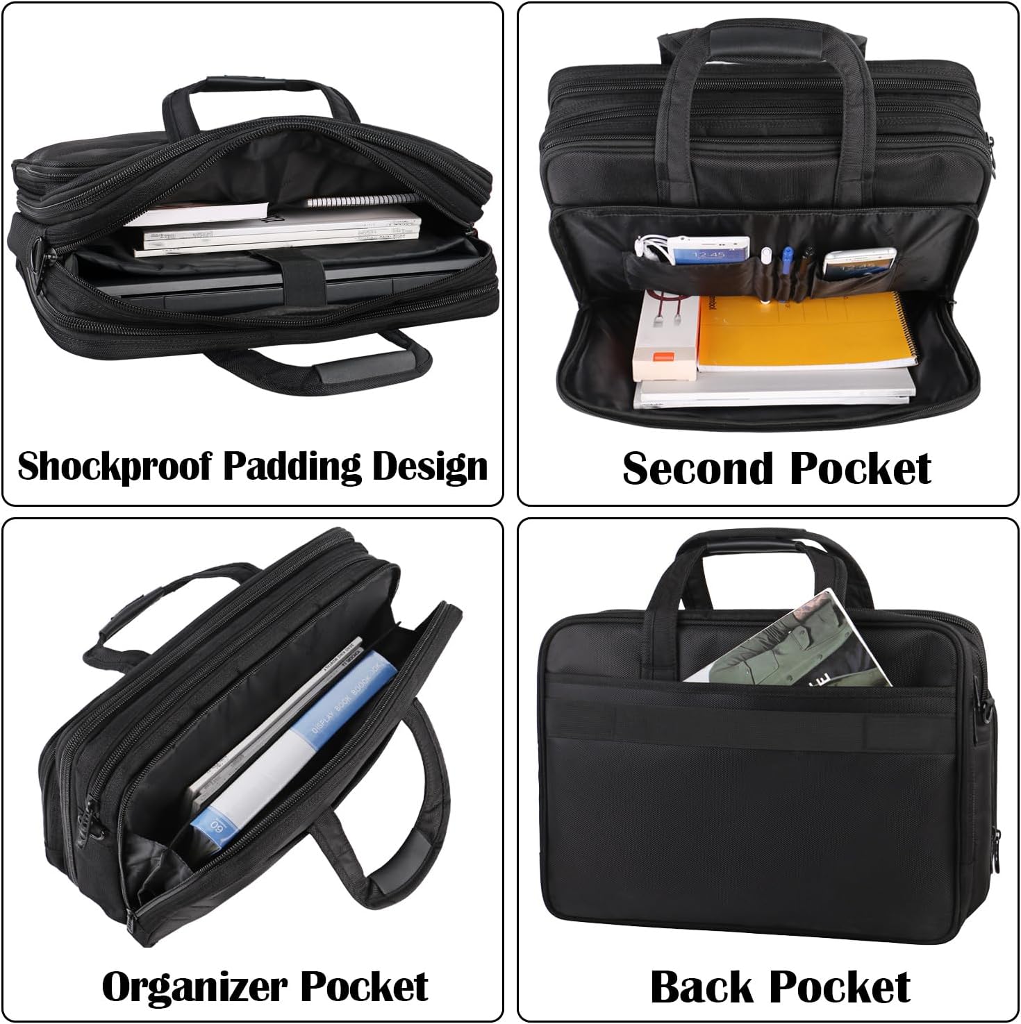 Thumbnail 3 de Mancro sacoche ordinateur portable 17 pouces extensible, grande mallette affaires étanche noire