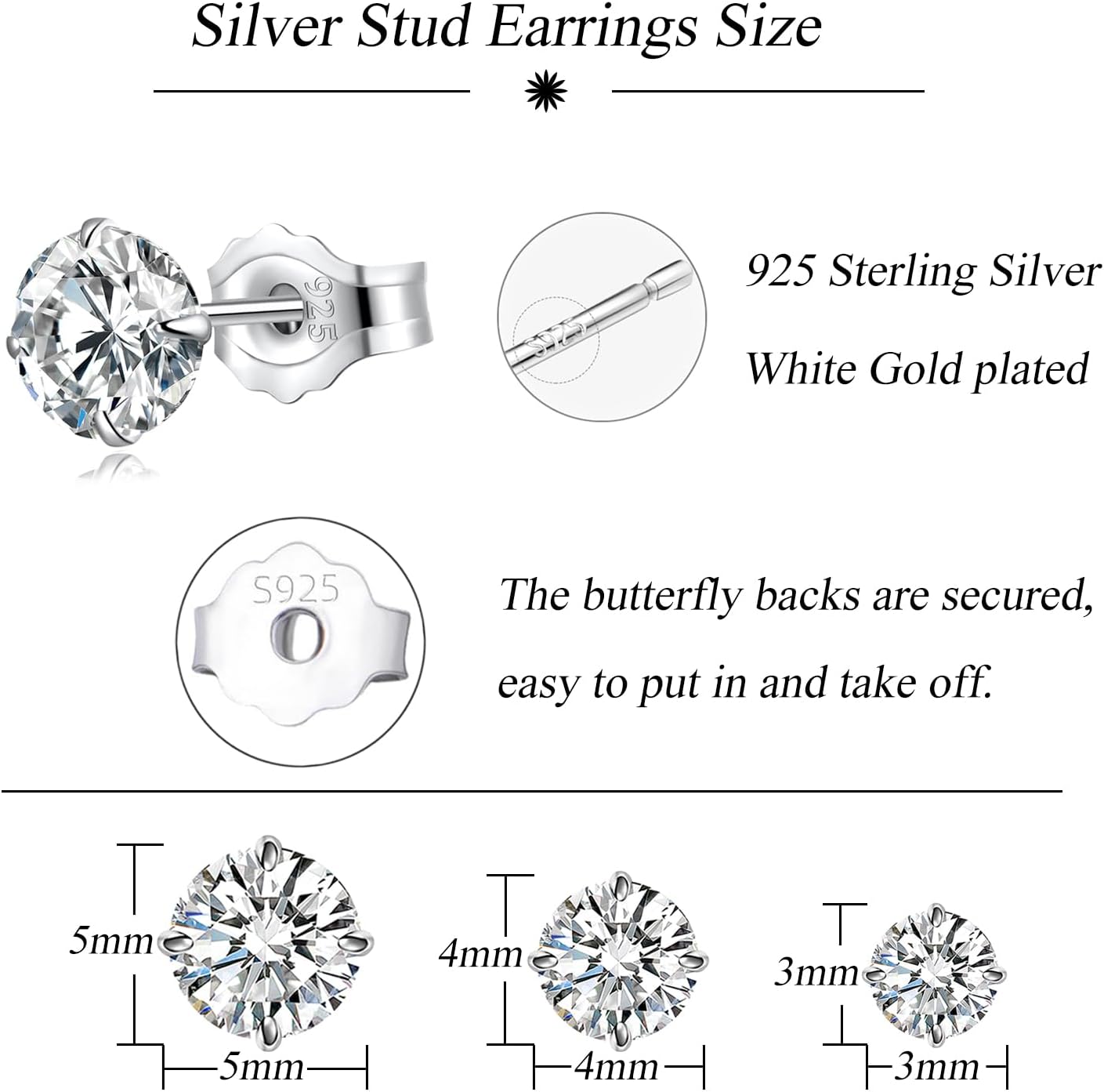 Thumbnail 1 de Loutade Silber 925 Ohrstecker Set – 3 Paare Herzen, hypoallergen, 3/4/5 mm